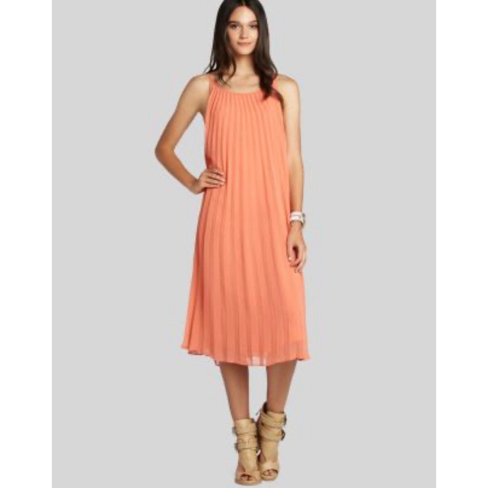 BCBGeneration Pleated Persimmon Orange Shift Dress Women’s Size Medium NWT