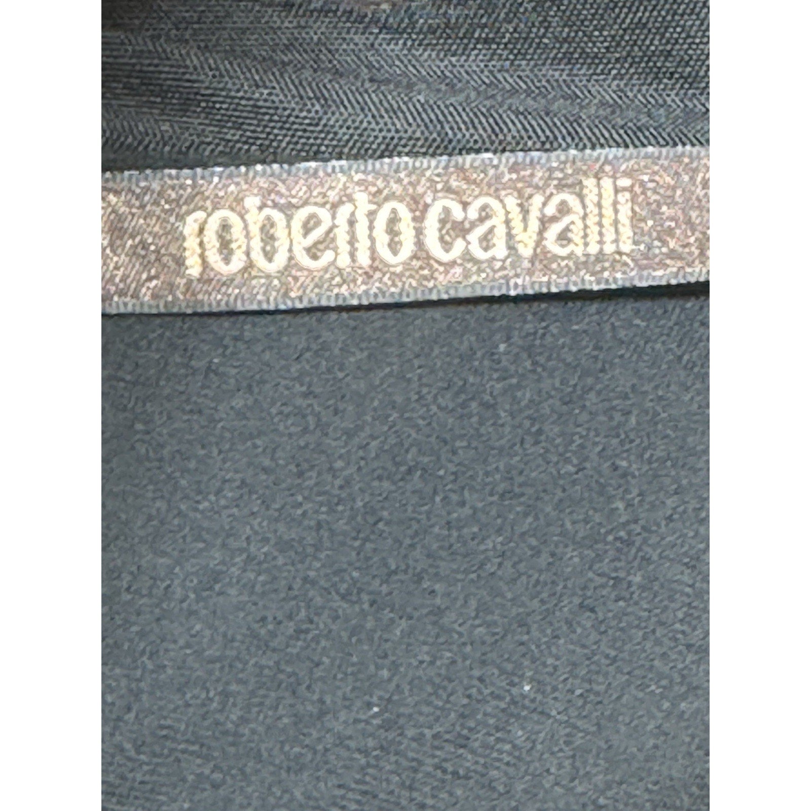 Roberto Cavalli Black Empire Waist Dress IT 44 US 8 10 V Neck Pleated Waist Gold