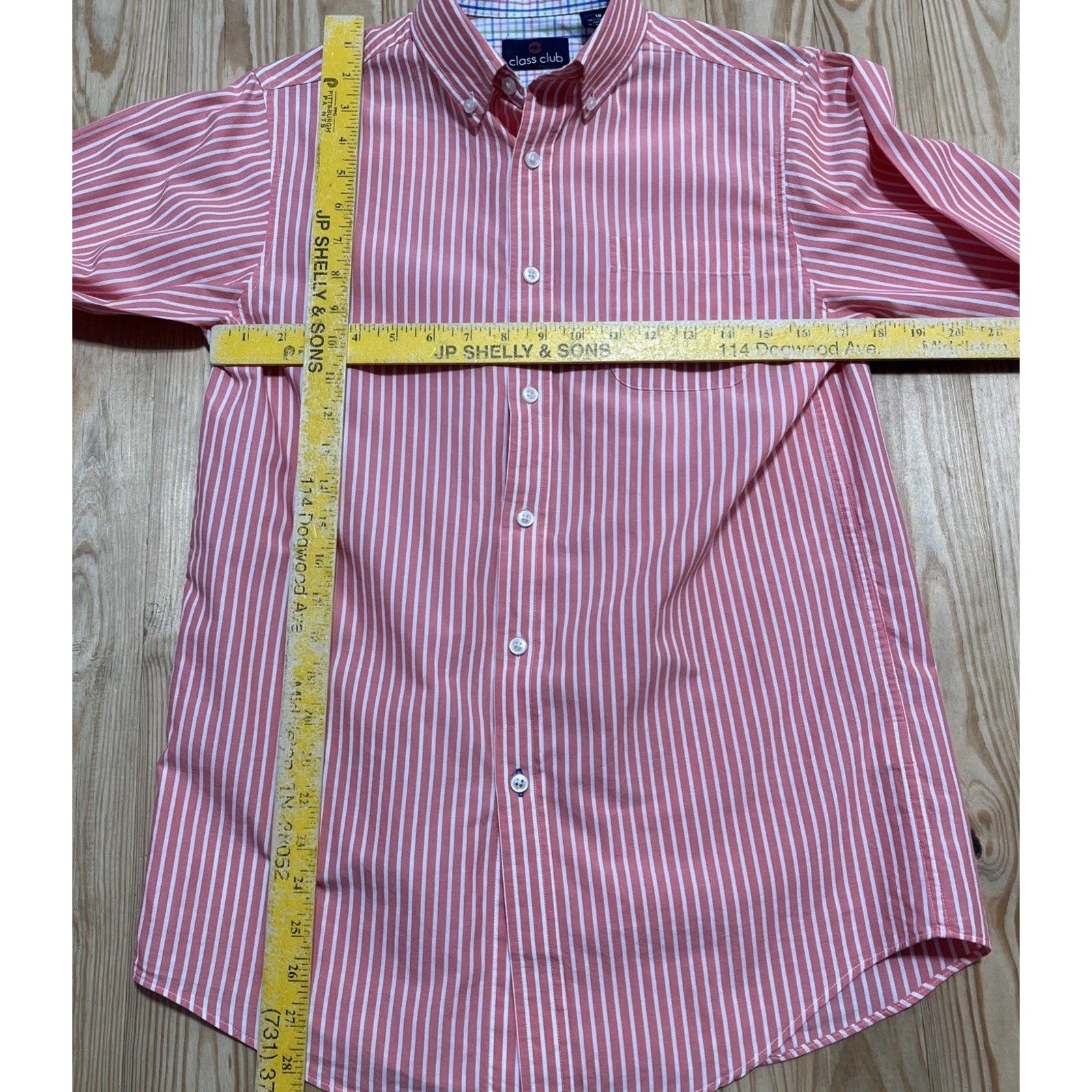 Class Club Youth Boys Shirt Button Down Long Sleeve Pink/ White Size 18 XL