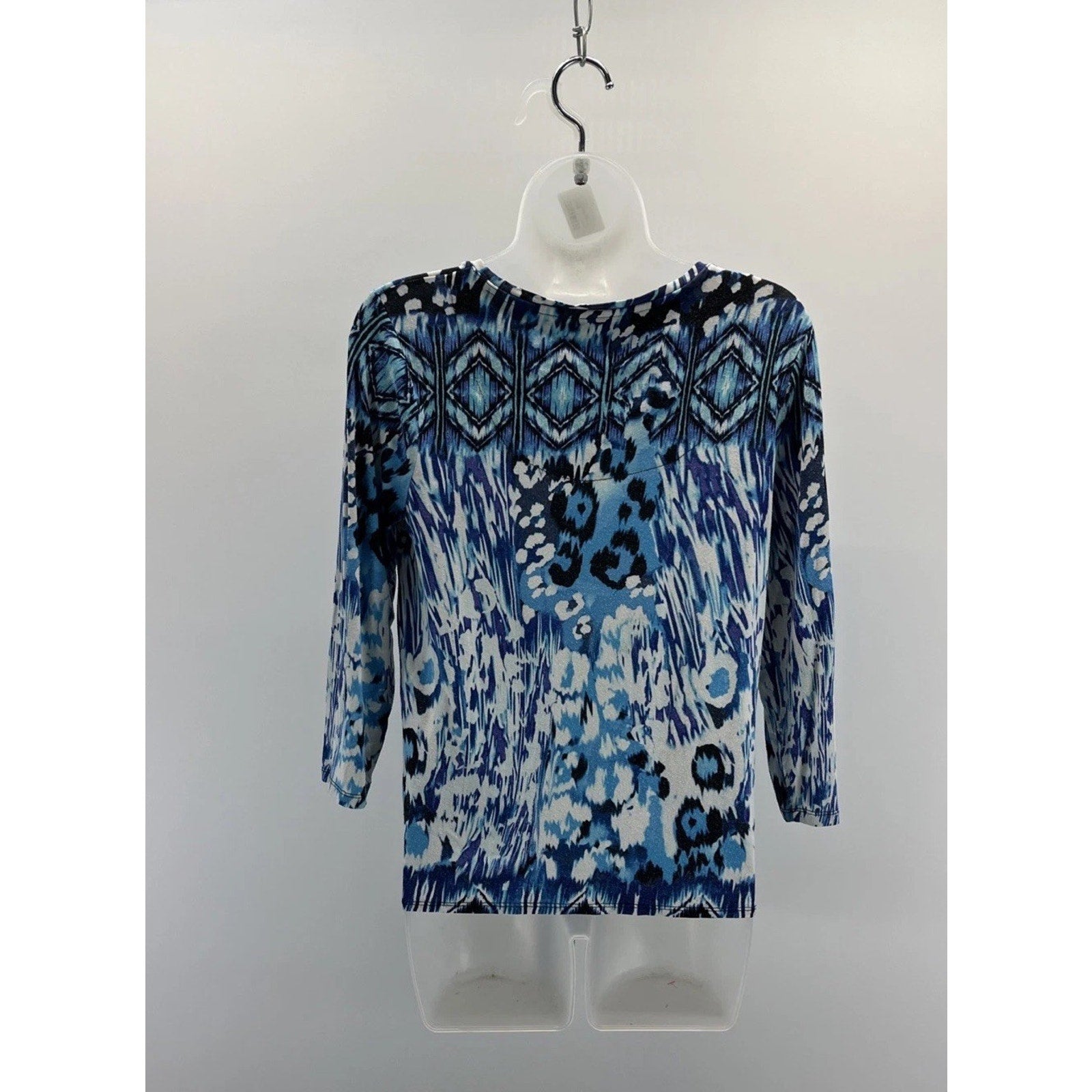 Chico's Blue White Mixed Print Tie Hem 3/4 Sleeve Knit Top - Size 0 S