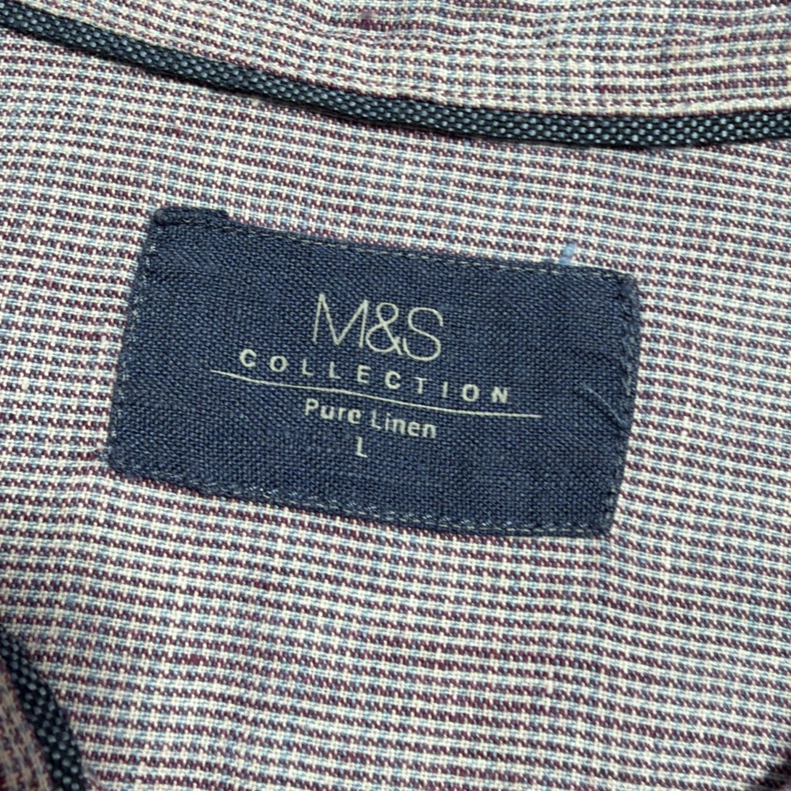M&S Collection Pure Linen Mens L Shirt Purple Button Collared Preppy Casual