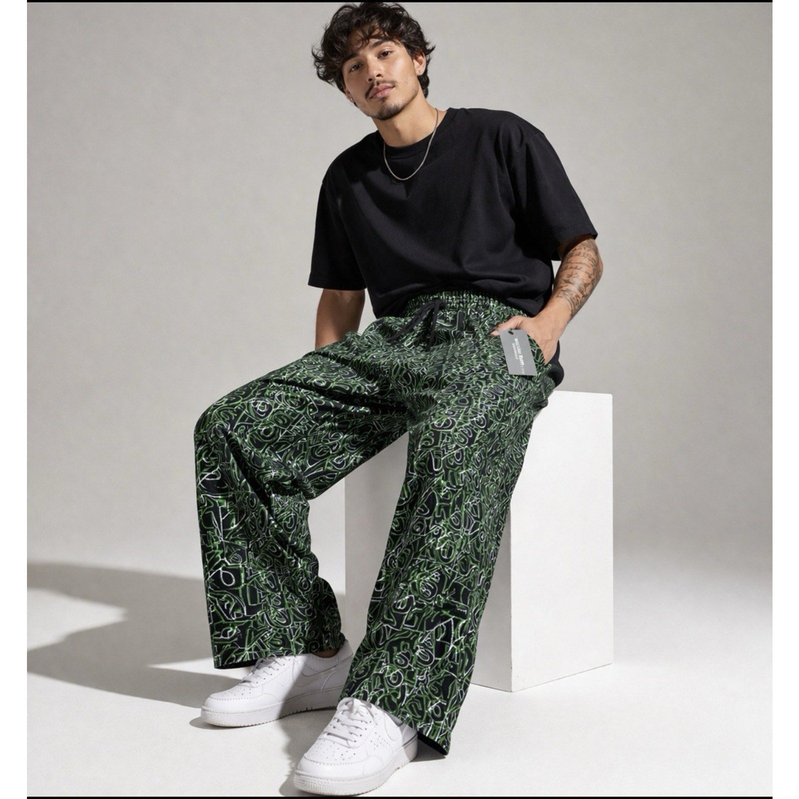 MICHAEL KORS All Over Print Black Green Loungewear Sleep Pants Men's M NWT