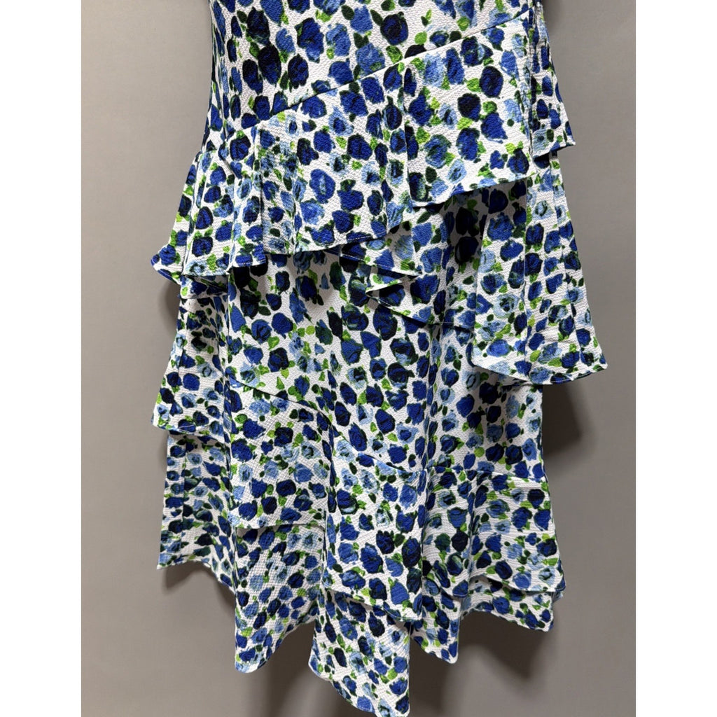 LAUREN RALPH LAUREN Women's 4 Printed Ruffled Crepe A-Line Dress Lined Excellent