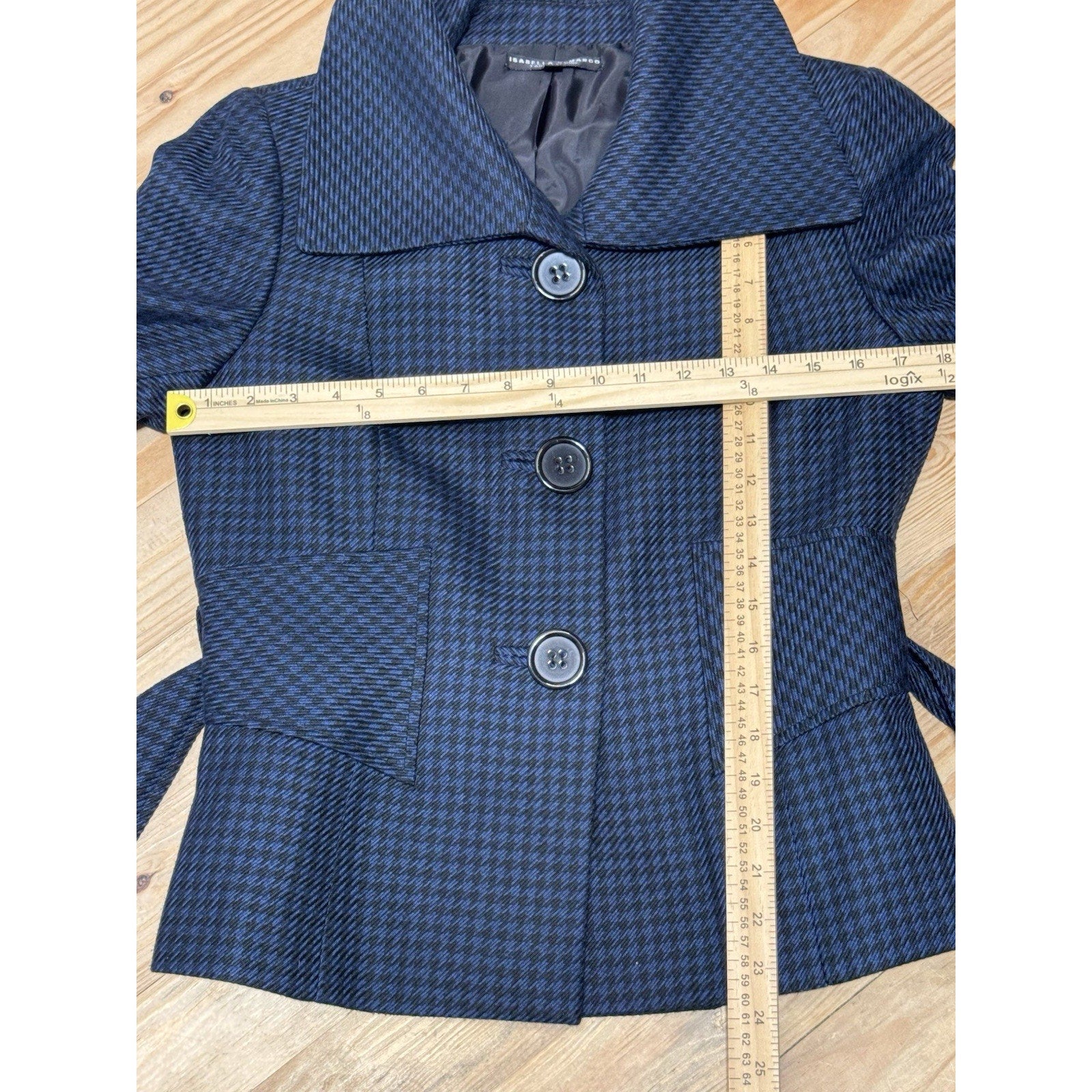 Tahari Levine Isabella Demarco Black Navy Houndstooth Tie Waist Blazer Jacket 6