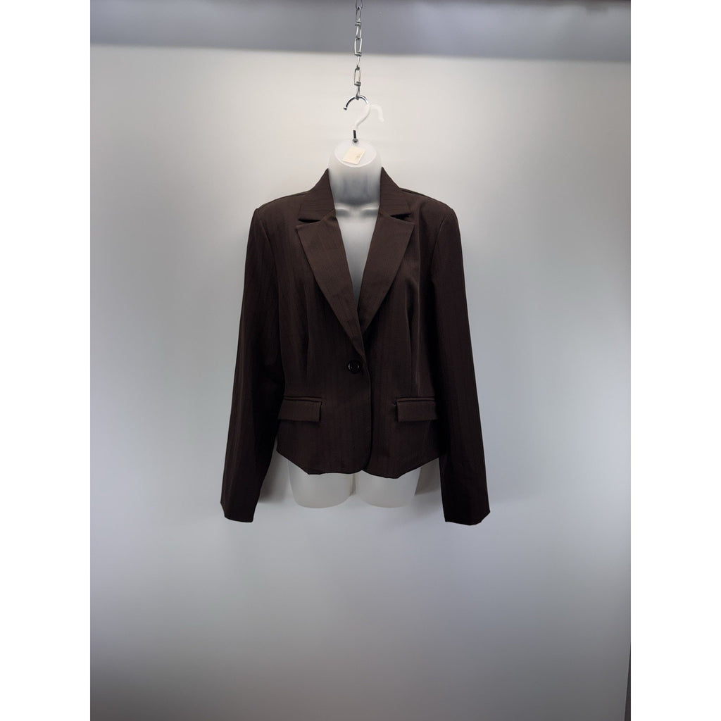 My Michelle Striped Brown 1 Button Fitted Blazer Faux Pockets Women’s XL NWT
