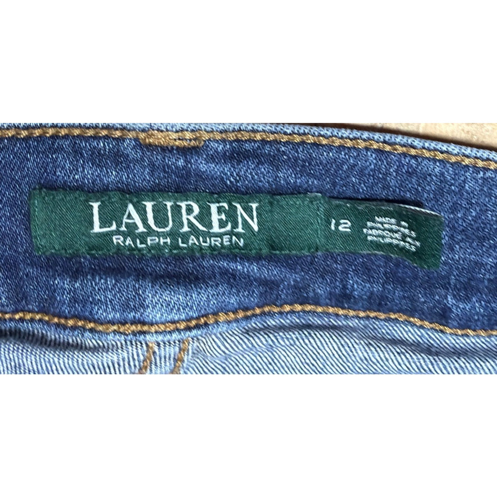 Denim Jeans Lauren Ralph Lauren Women's Blue Modern Straight Pants Size 12 Rip