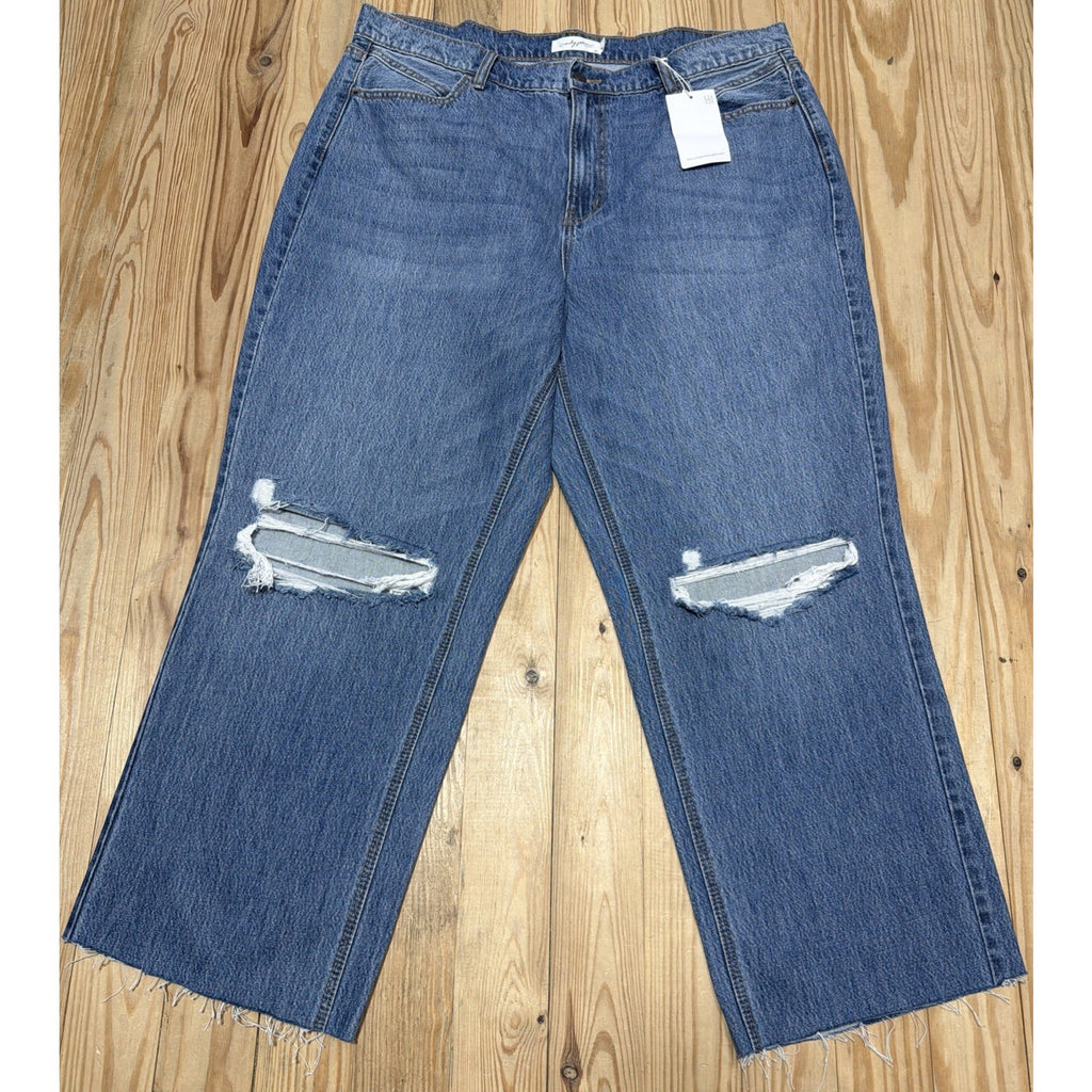 Carly Jean LA Malibu Wide Leg Jeans Women's 1X Distressed Denim 38x28 New