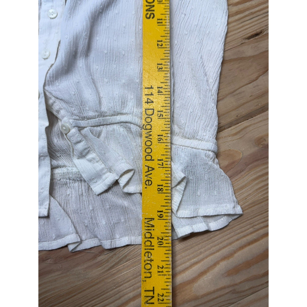 American Eagle Women’s Small Shirt Blouse Top Button Embroidered Cream Ruffle
