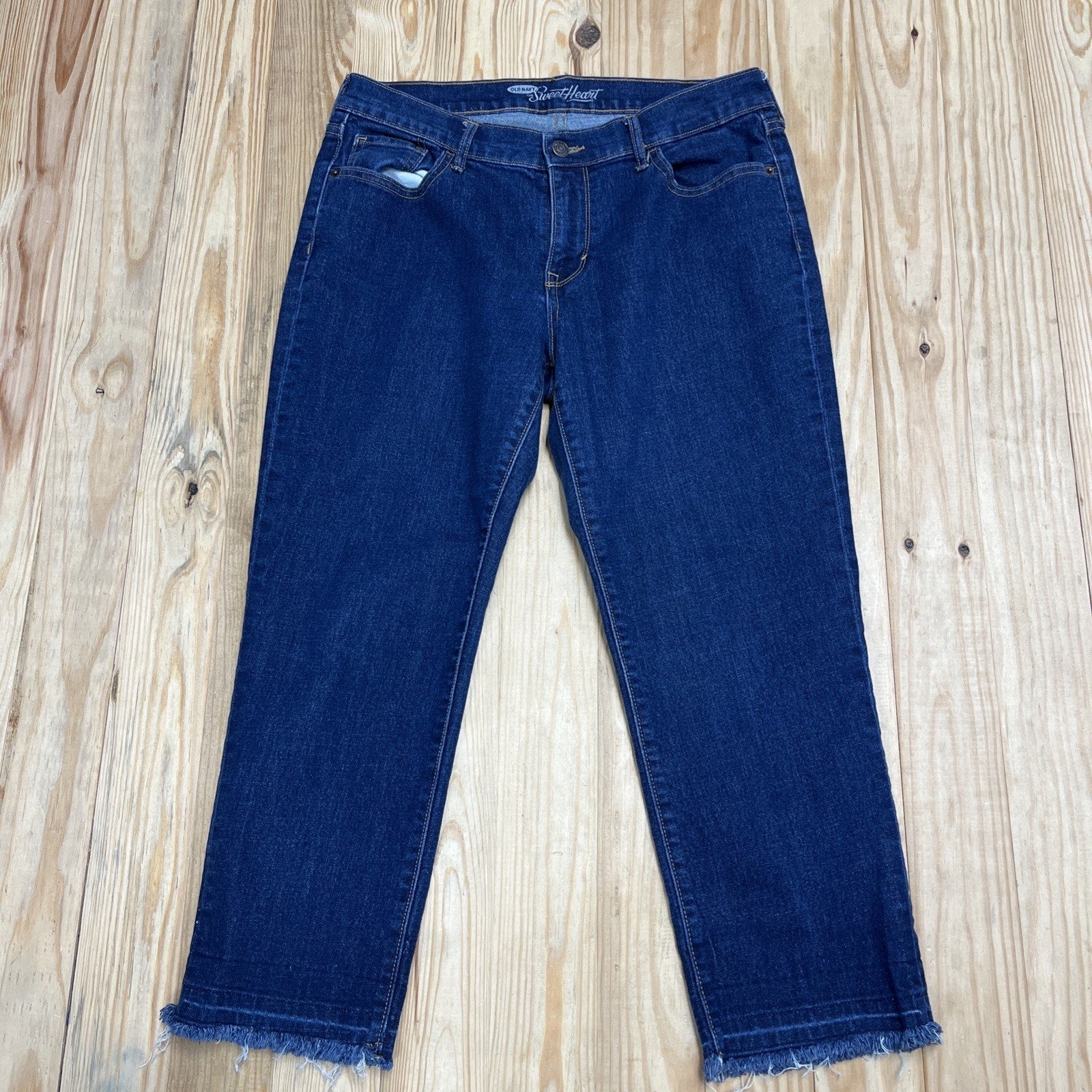 Old Navy Womens Size 2 Blue Mid-Rise Super Skinny Raw Hem Crop Denim Jeans