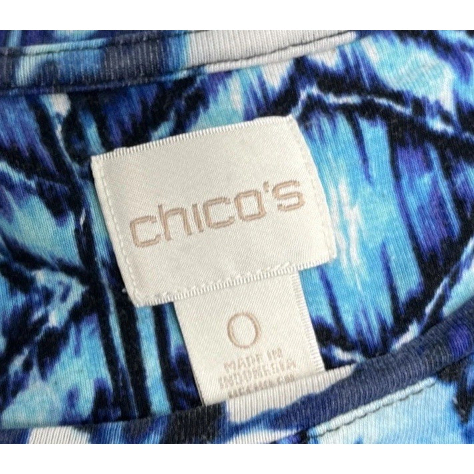 Chico's Blue White Mixed Print Tie Hem 3/4 Sleeve Knit Top - Size 0 S