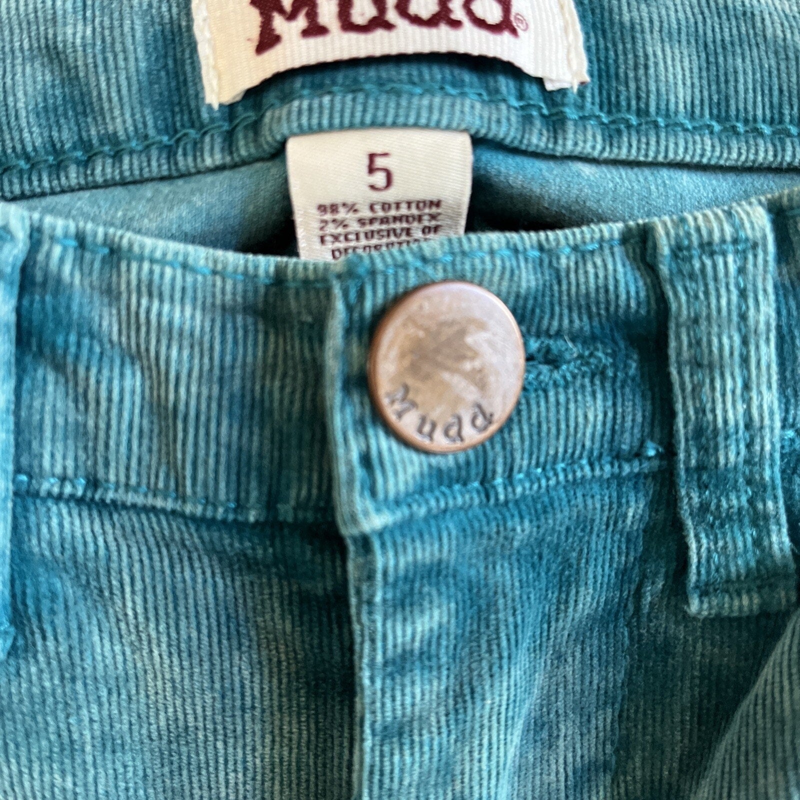 MUDD ACID WASHED SKINNY CORDUROY JEANS JR SZ 5-INDIAN TEAL- EUC womans pants