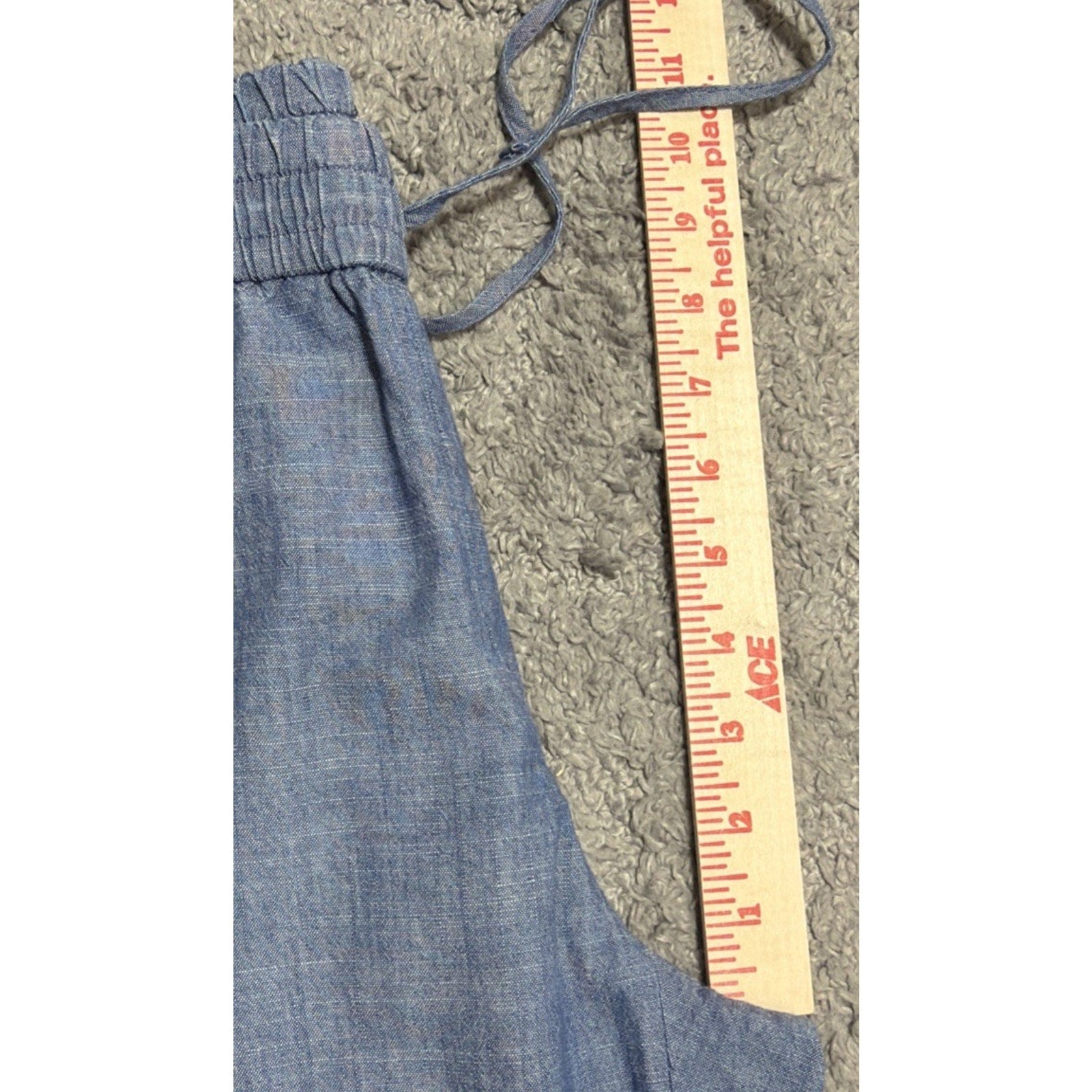 J Crew Cotton Pants Womens M Blue Chambray Drawstring Pull On Casual Cropped