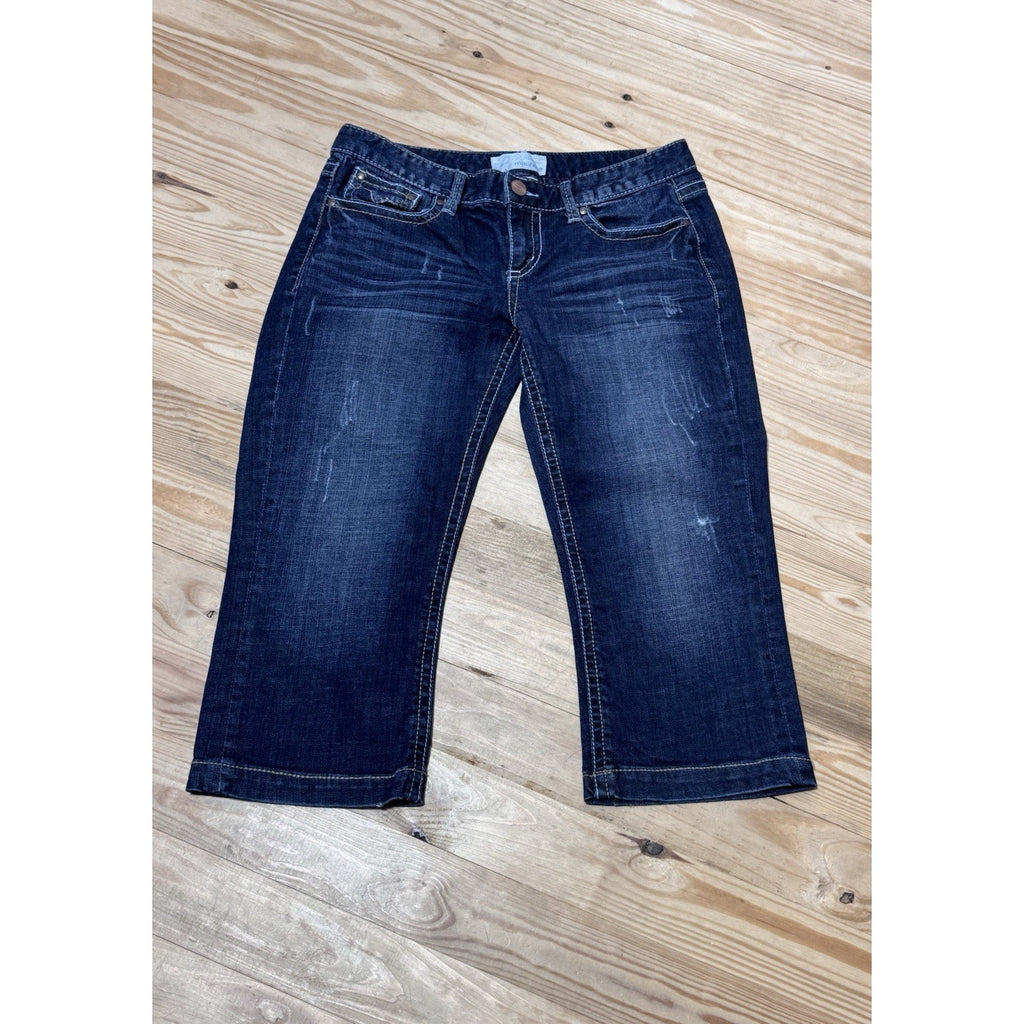 Maurices Dark Wash Distressed Capri Cropped Low Rise Jeans Women’s 9/10 NWT