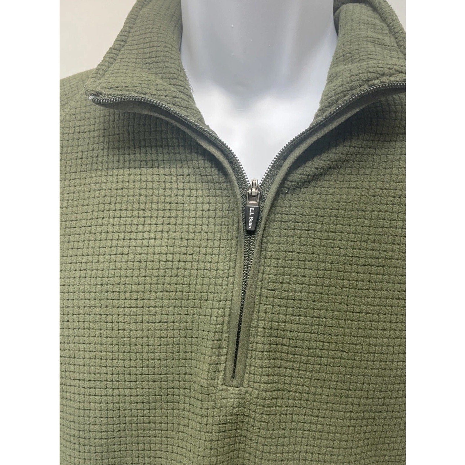 LL Bean Men's 1/4-Zip Long-Sleeved Pullover Size Small Green Waffle-Knit