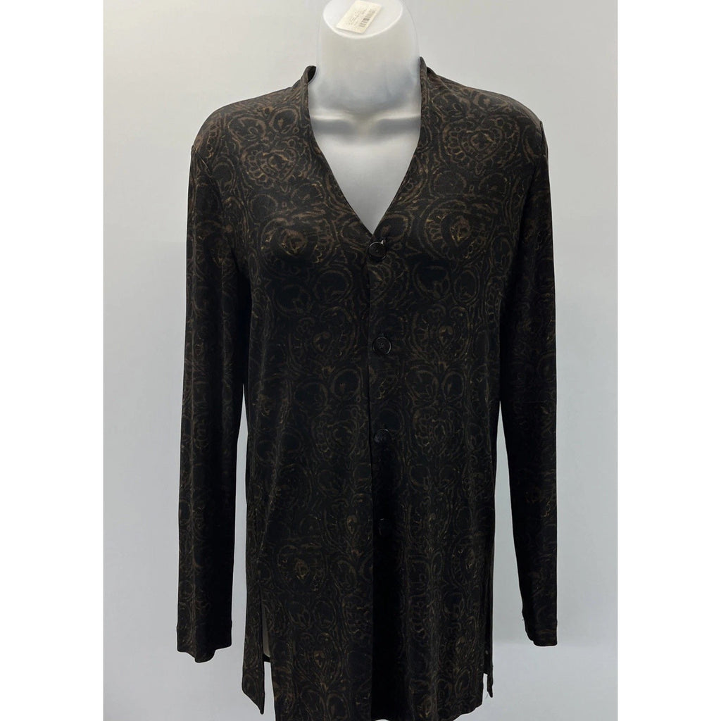 Chicos Top Womens Button Baroque Slinky Knit Travelers Collared Tunic Made USA 0