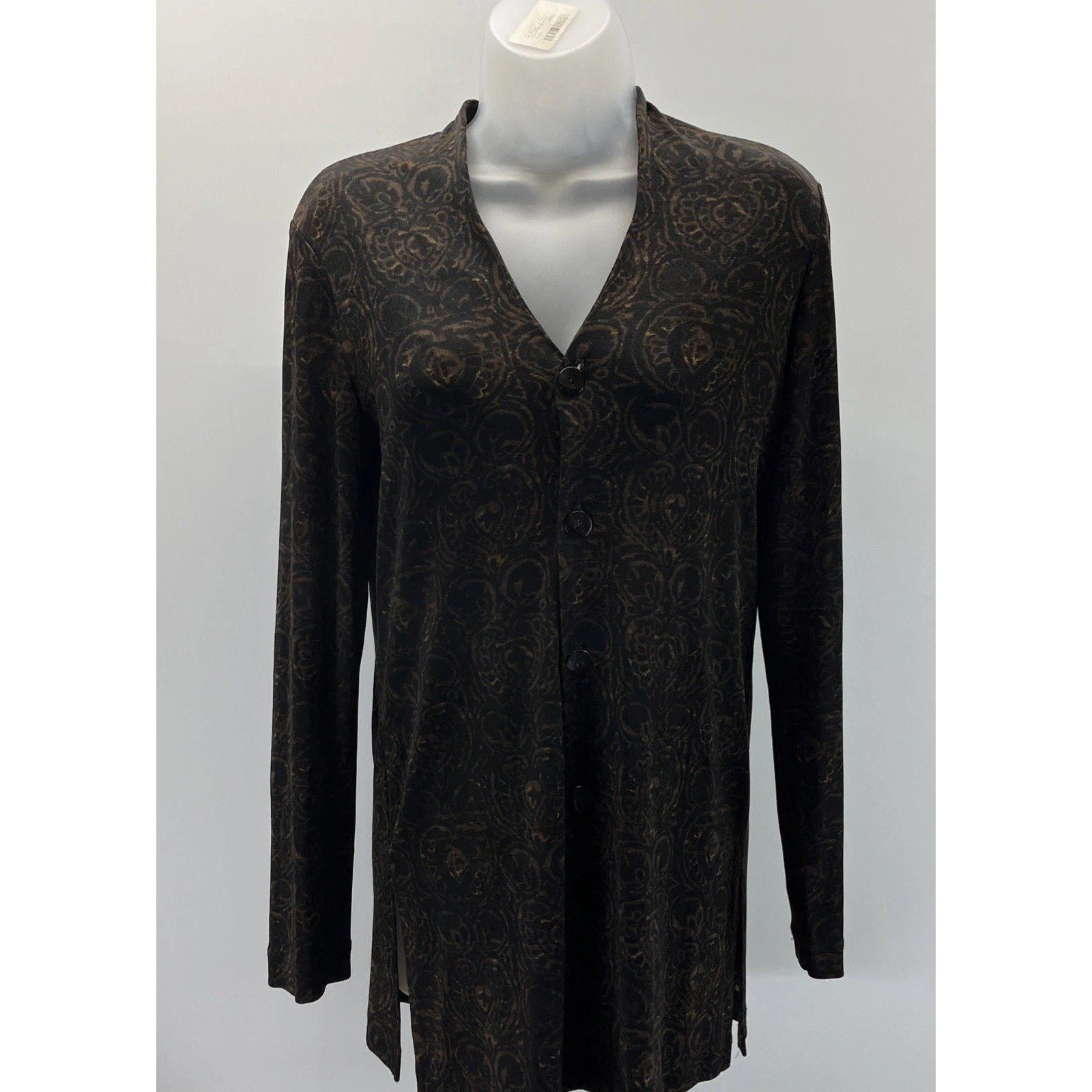 Chicos Top Womens Button Baroque Slinky Knit Travelers Collared Tunic Made USA 0