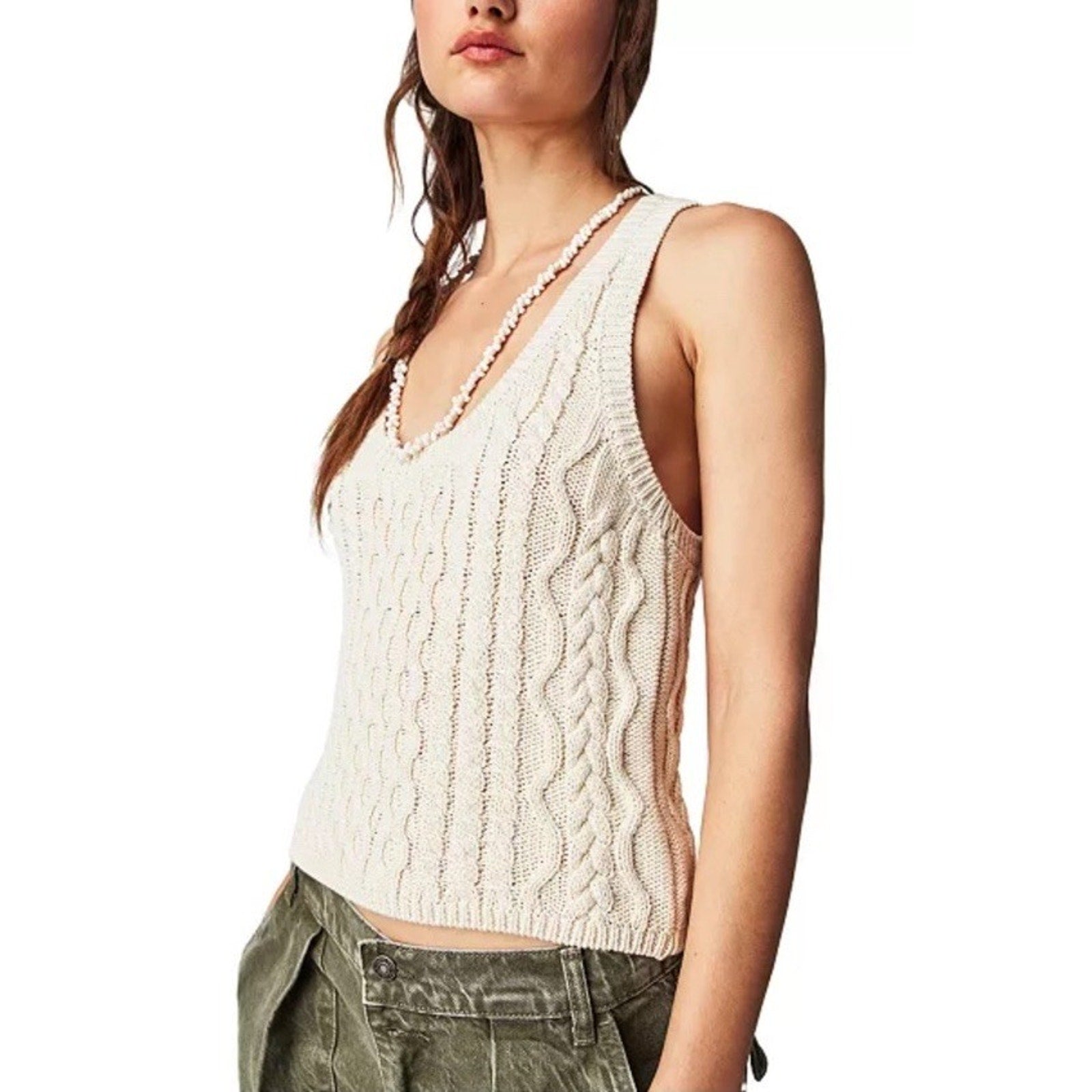 Free People High Tide Cable Knit Tank Top Size Small New With Tags