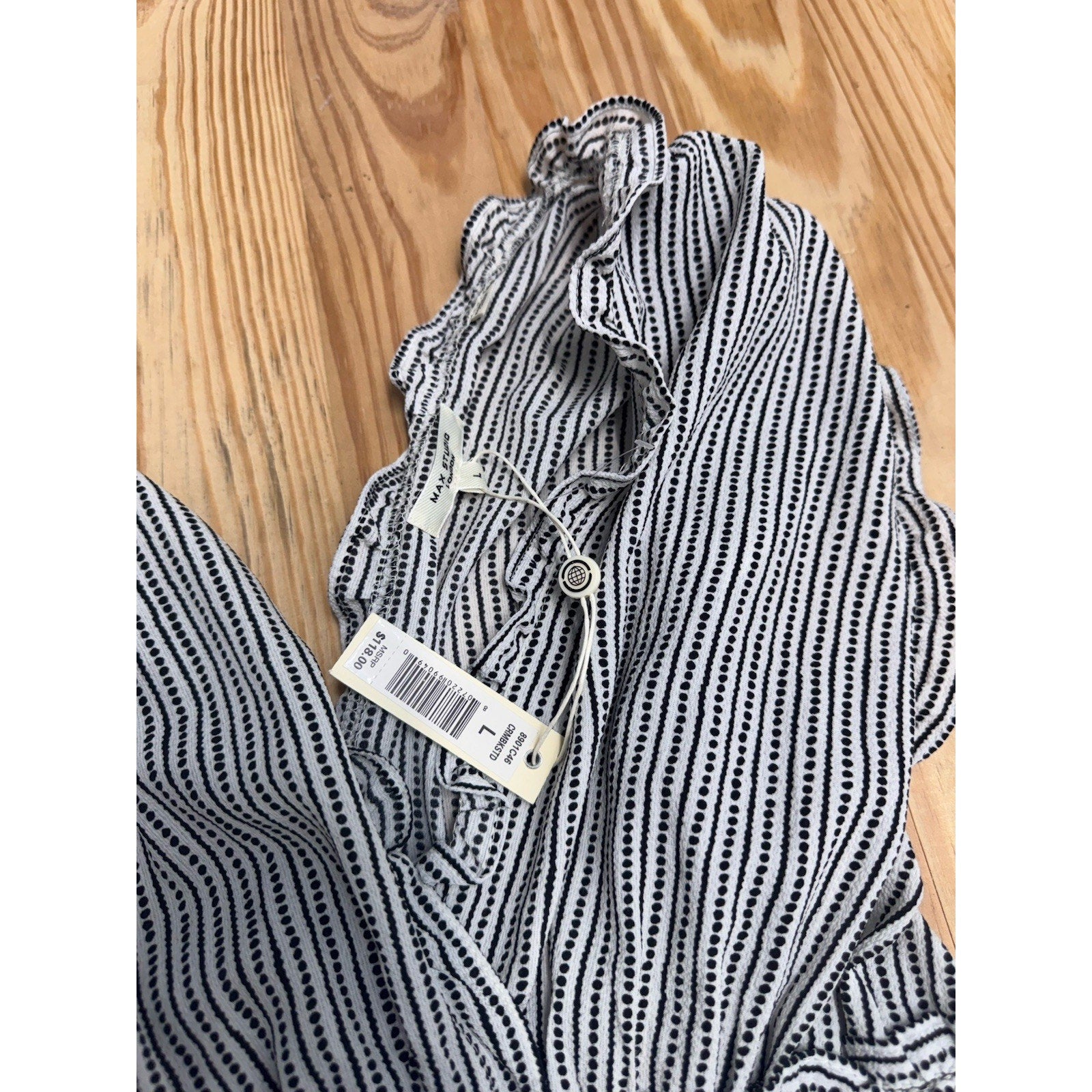 Max Studio NWT Smocked Waist Surplice Neck Wide Leg Crepe Jumpsuit Black Multi