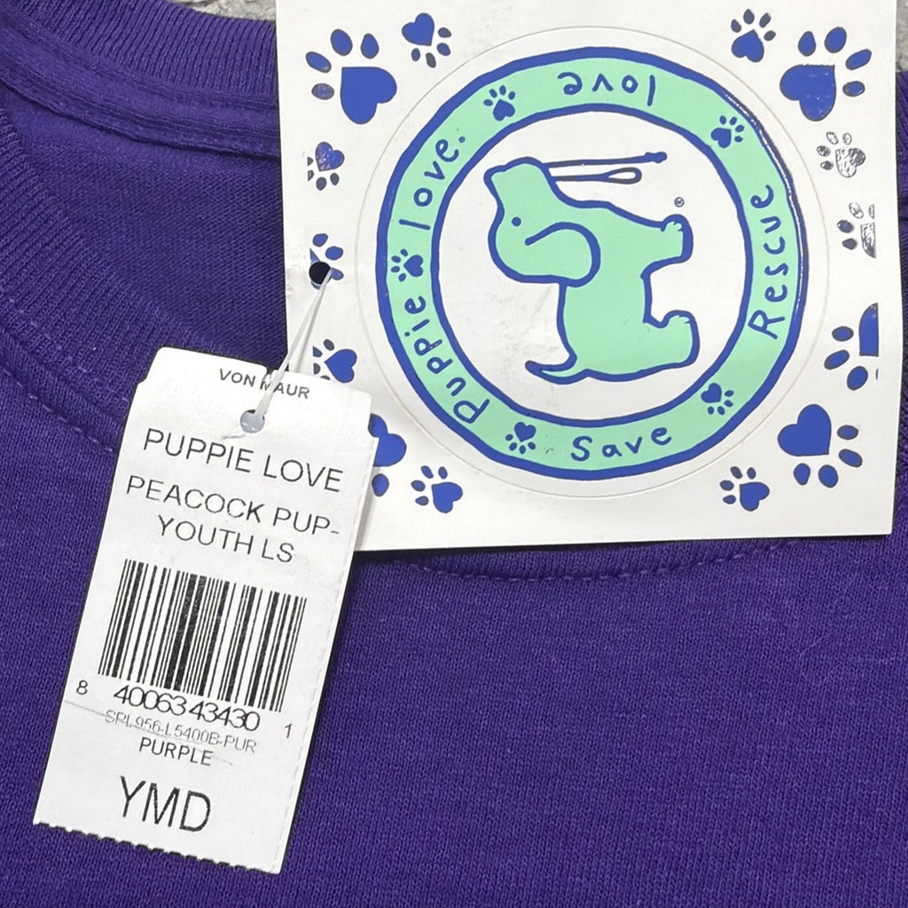 Puppie Love Purple Long Sleeve Girls T-Shirt Youth Medium Dog 100% Cotton NWT