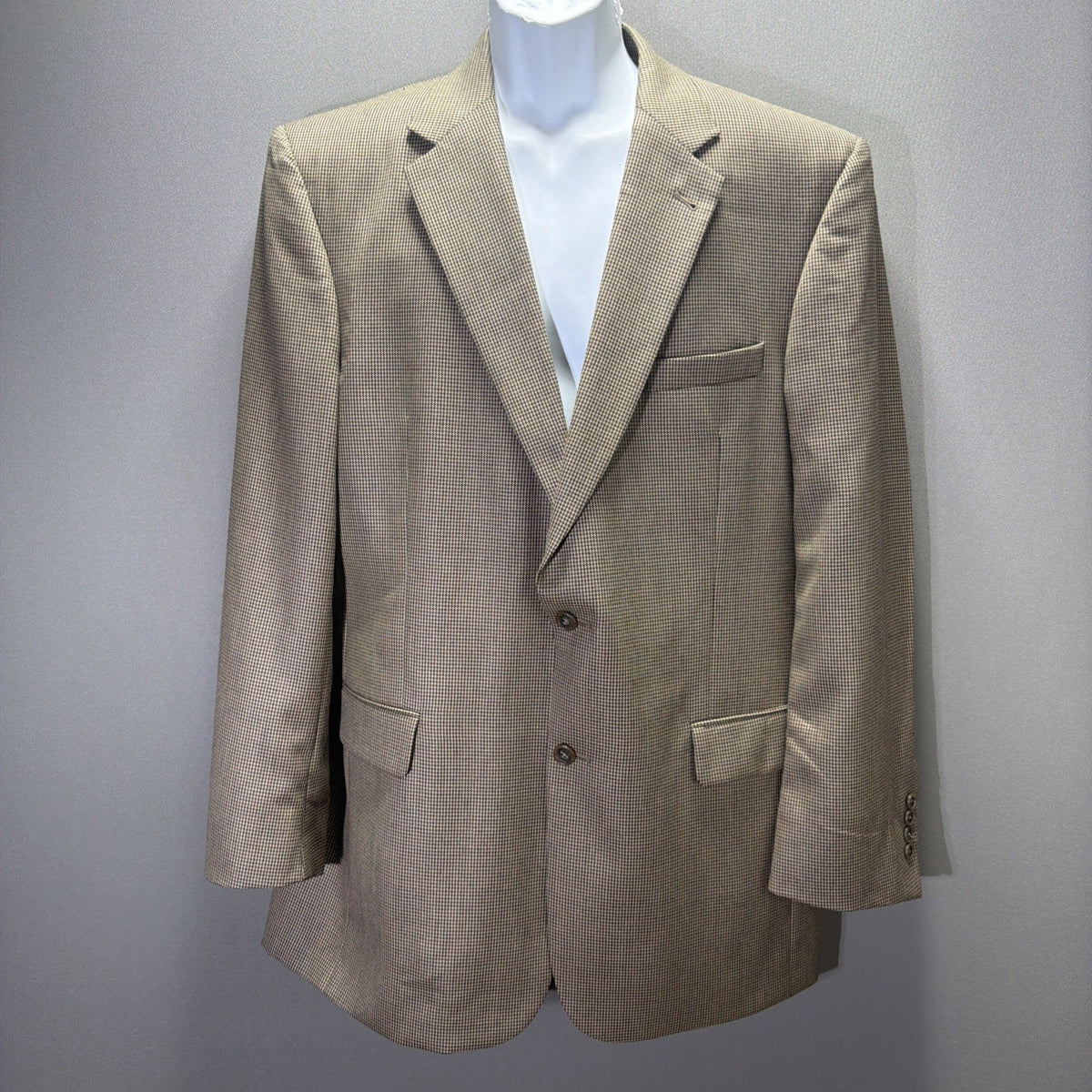 Jos A Bank Brown Houndstooth Mens 43 Lg 100% Wool Sport Coat Suit Jacket Blazer