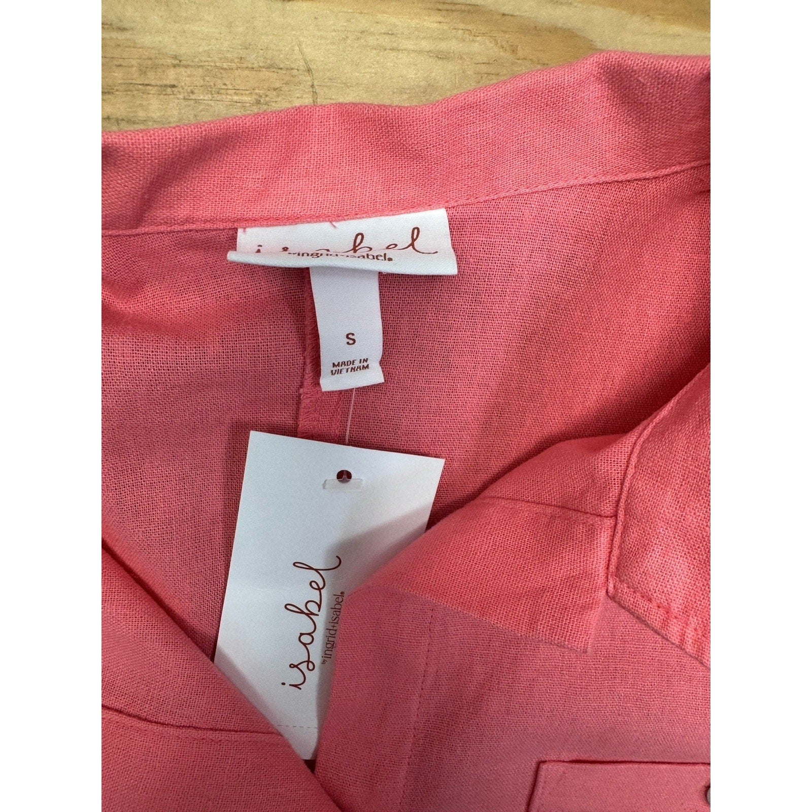Isabel Short Sleeve Linen Blend Button Up Pink Blouse Women’s Size Small
