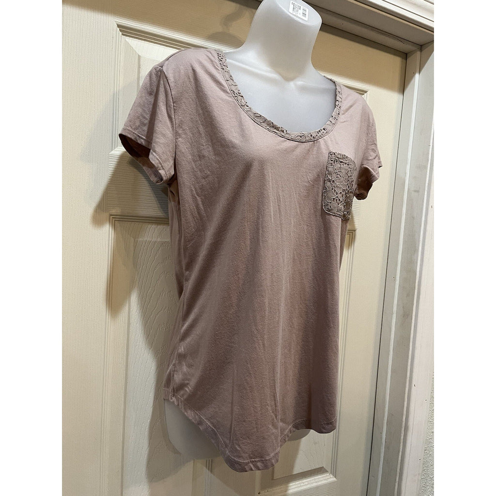 Jasmine & Ginger Women's Size Large Embroidered Brown Short Sleeve Blouse