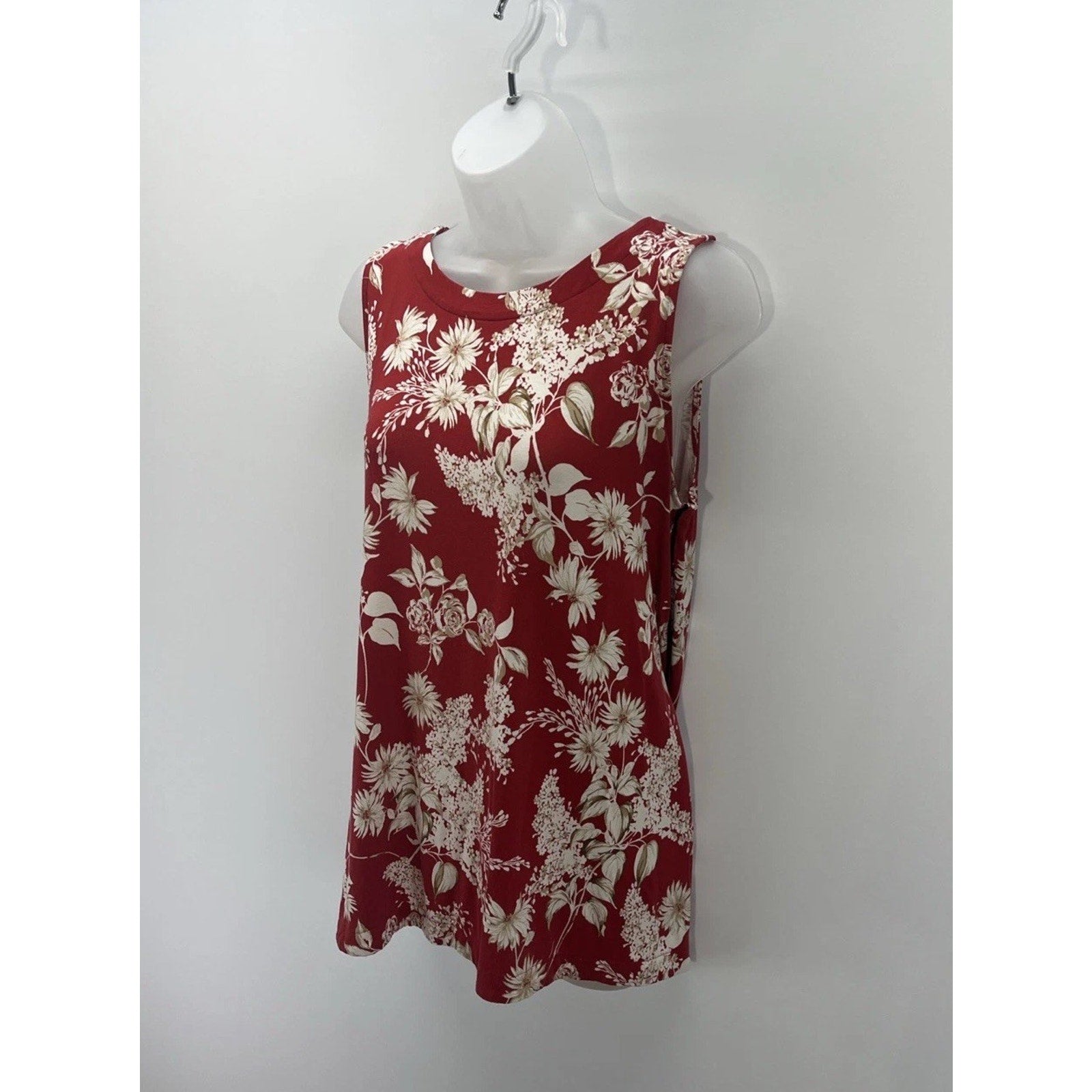 J Jill Wearever Womens Floral Tank Top Red Beige Boho Cottagecore Travel M