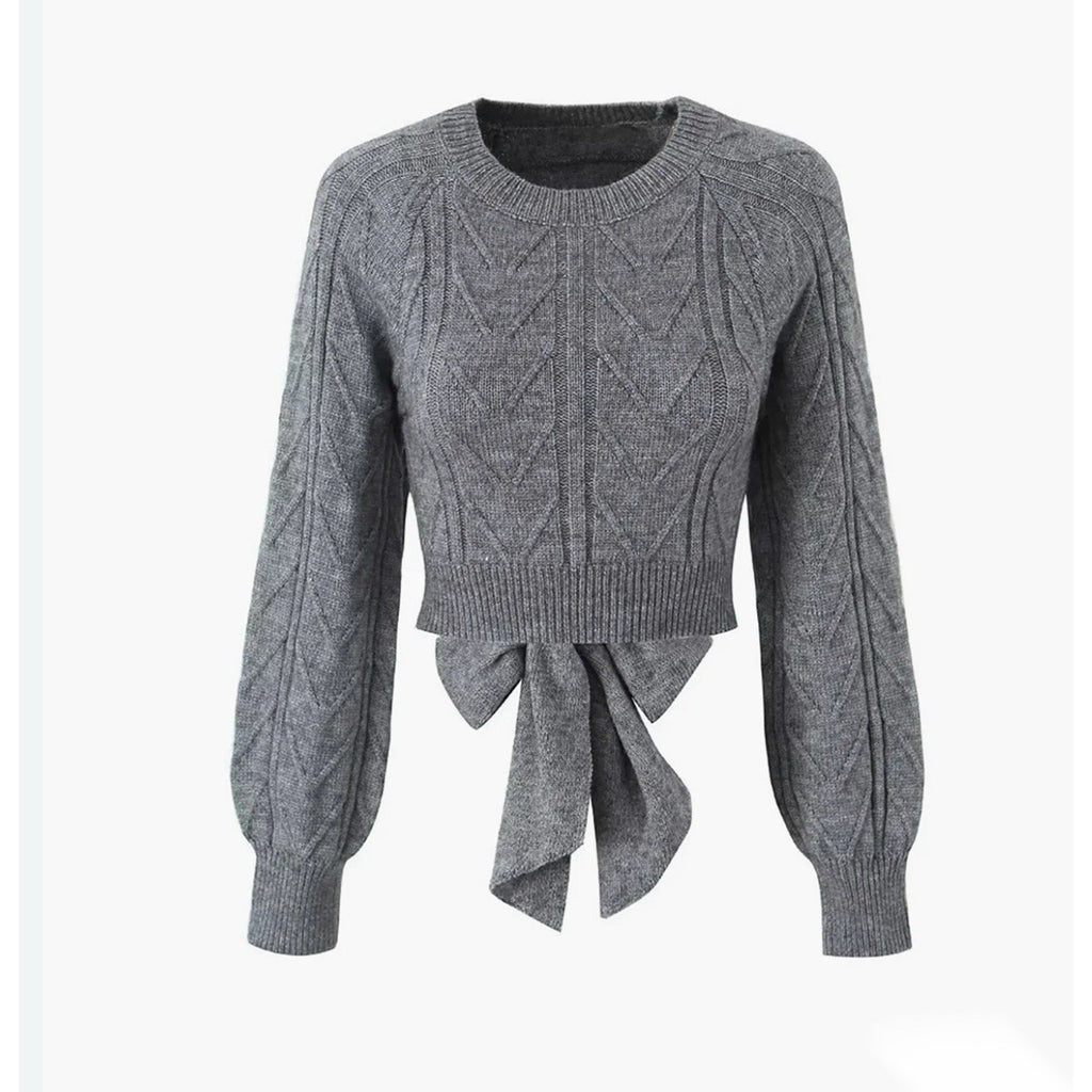 Commence NWT Open Back Cropped Sweater Size M Gray Cable Knit