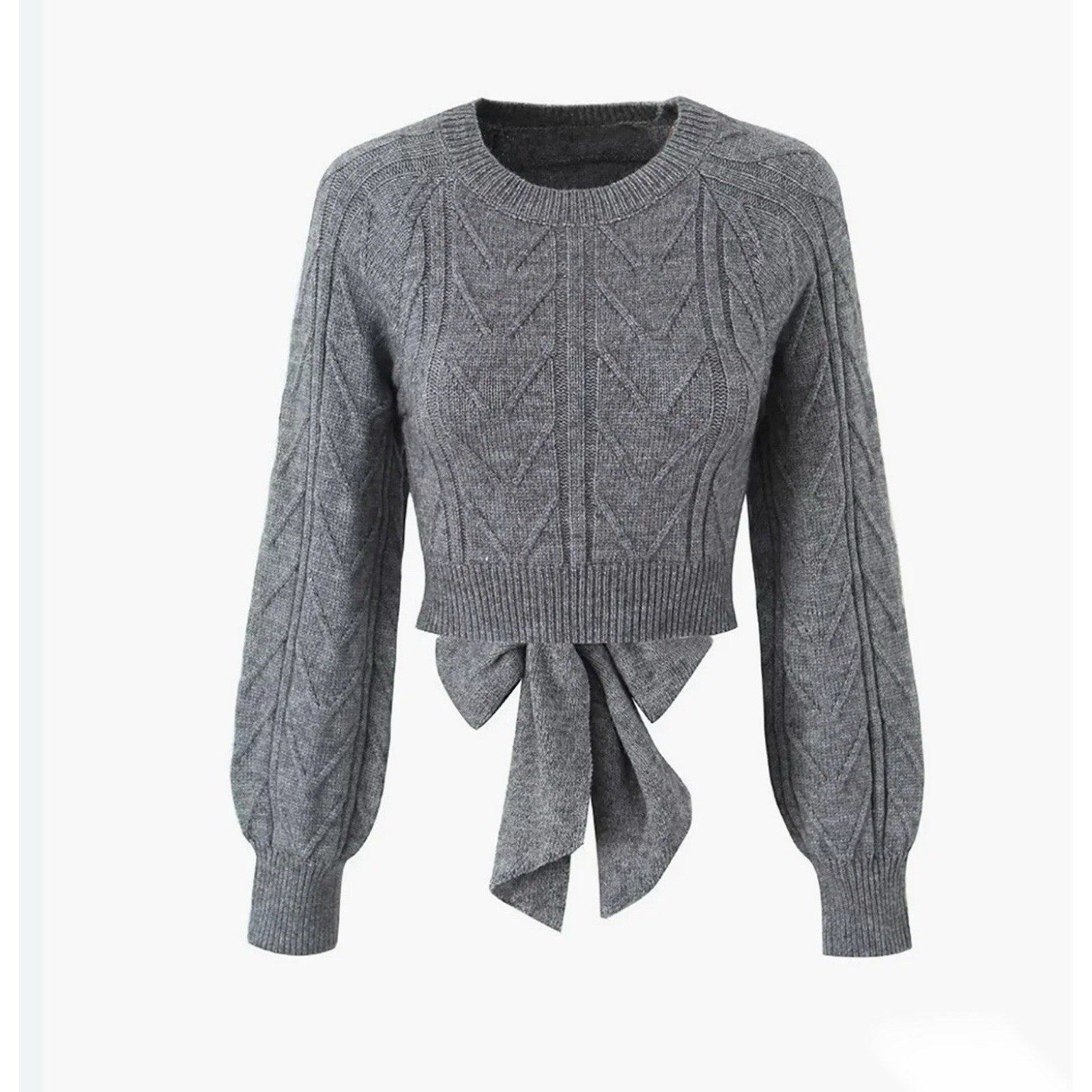 Commence NWT Open Back Cropped Sweater Size M Gray Cable Knit