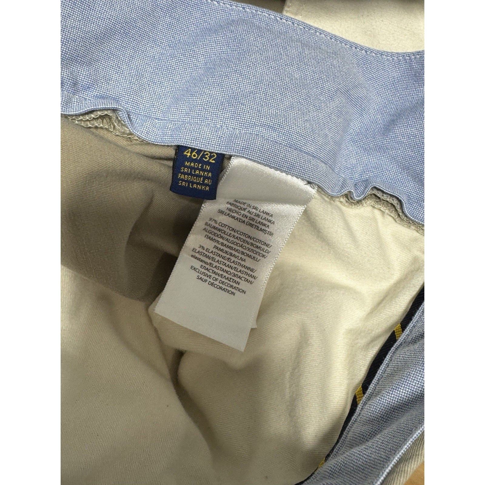 Polo Ralph Lauren Mens 46x30 Stretch Classic Fit Chino Pants Khaki Tan Cotton