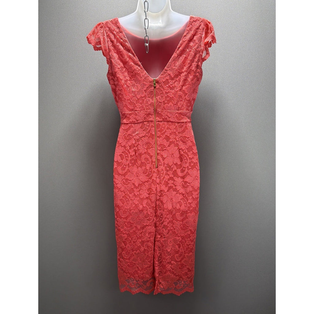 NWT A.B.S. Collection Coral Lace Sheath Dress Womens 6 Cocktail Wedding Midi