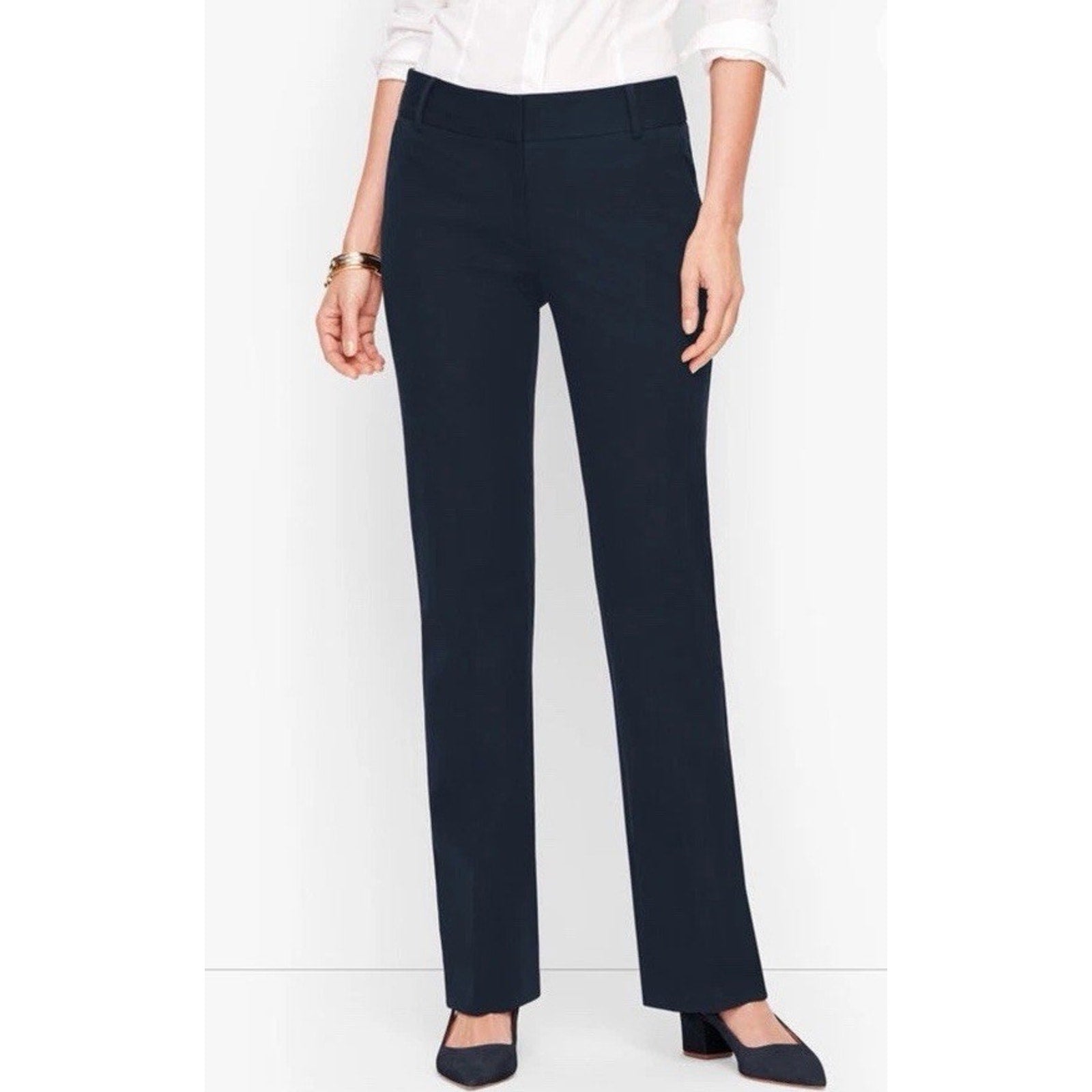 TALBOTS Petites Women's 8P Navy Blue Newport Cotton Blend Straight Leg 30x28