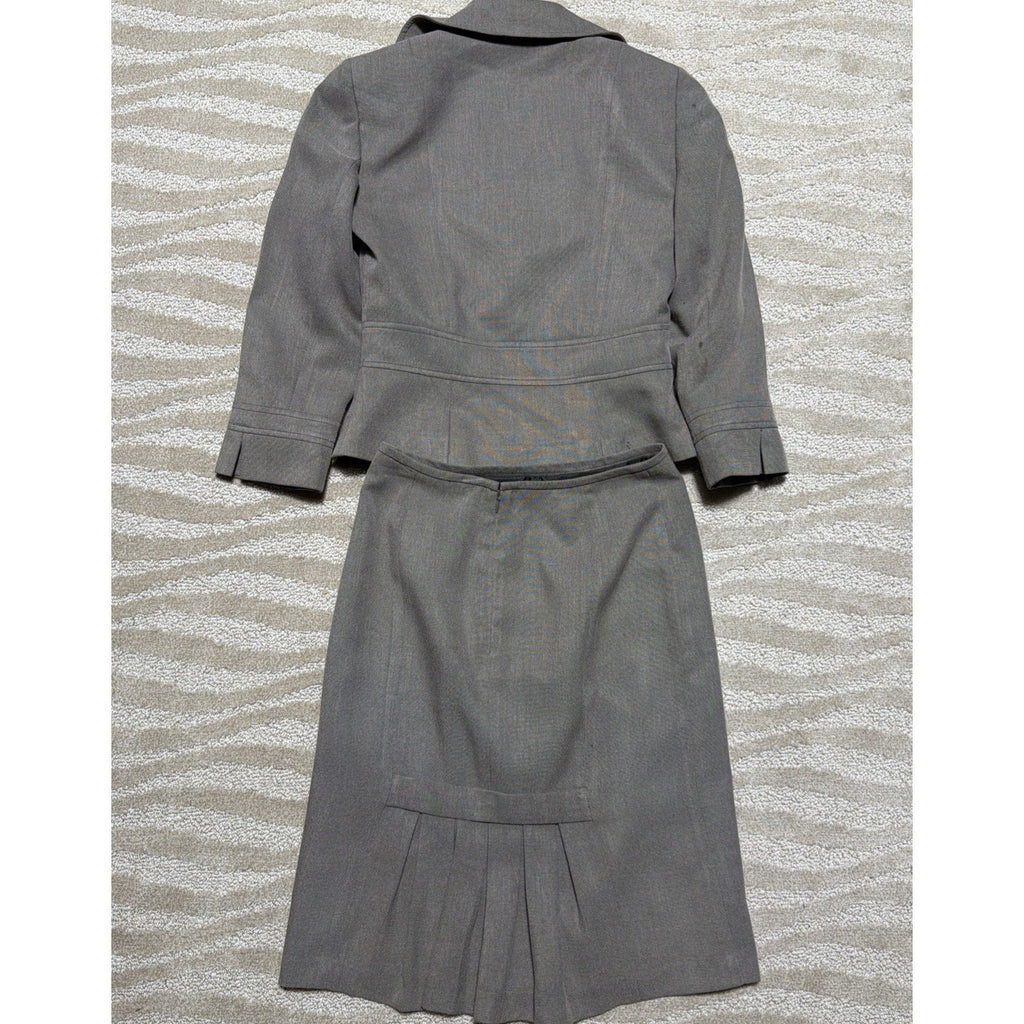 Isabella DeMarco Sz 2 Grey Peplum Skirt Jacket Suit 2pc Set