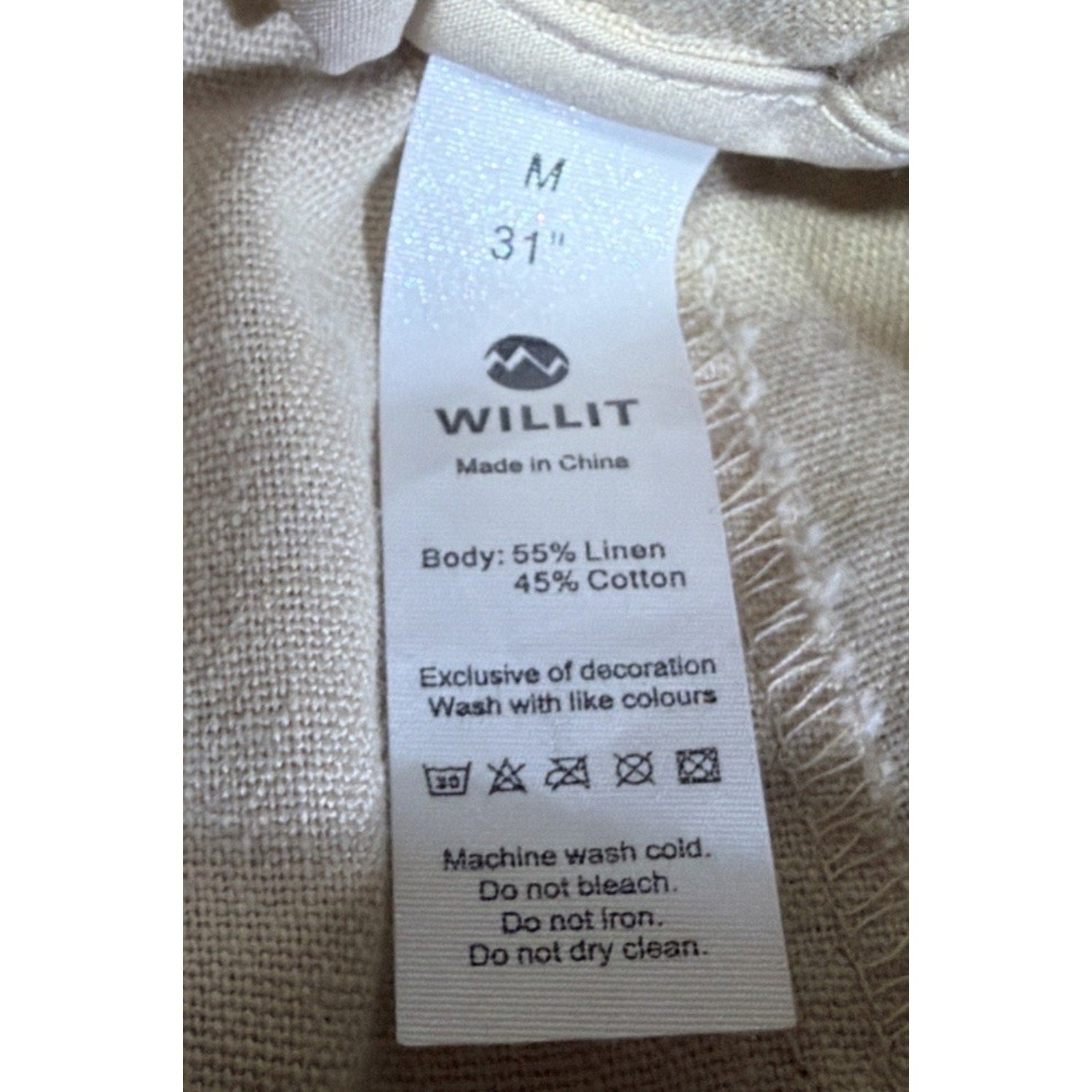 WILLIT Linen Cotton Wide Leg Pants Womens Medium 31 Beige Quiet Luxury Resort