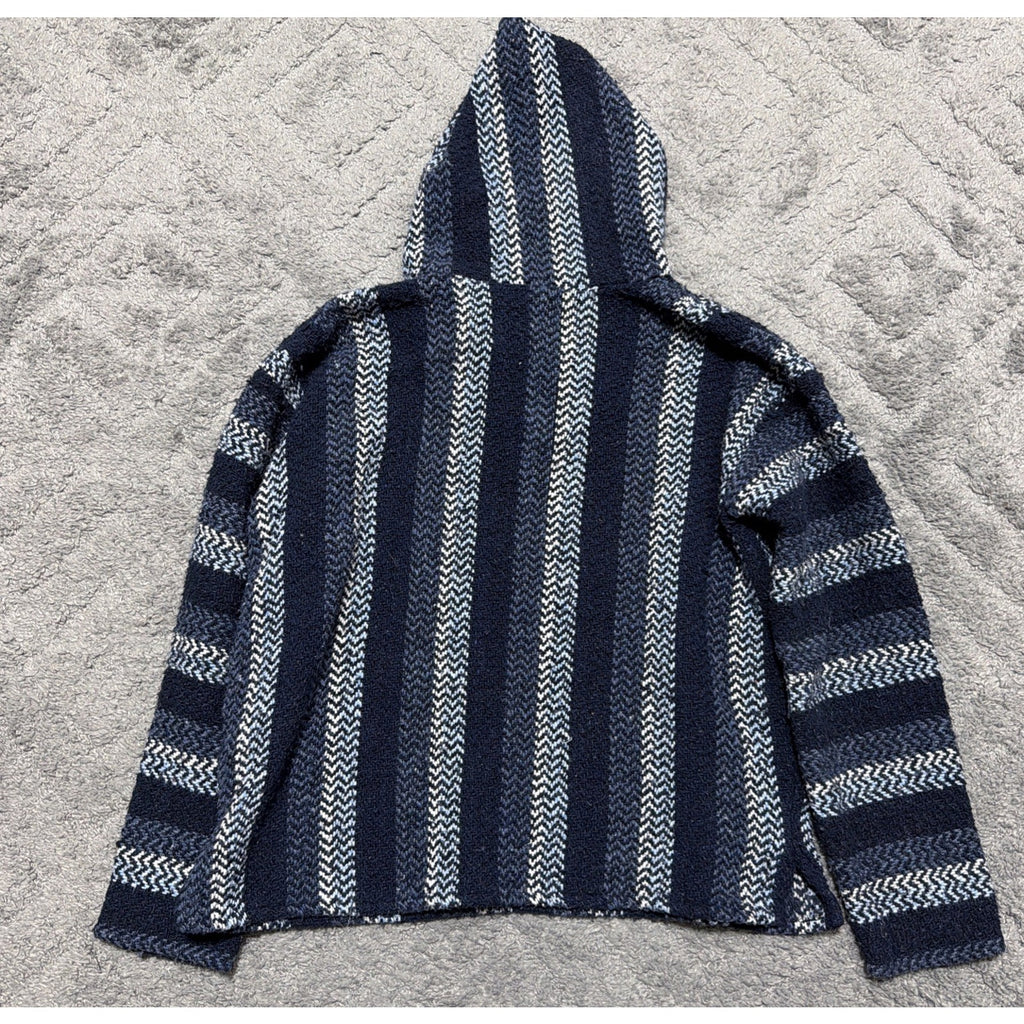 Baja Joe Mexican Baja Hoodie Poncho Style Pullover Made in Mexico Small Blue