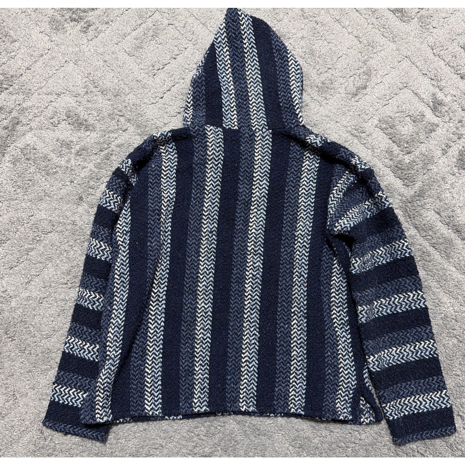 Baja Joe Mexican Baja Hoodie Poncho Style Pullover Made in Mexico Small Blue
