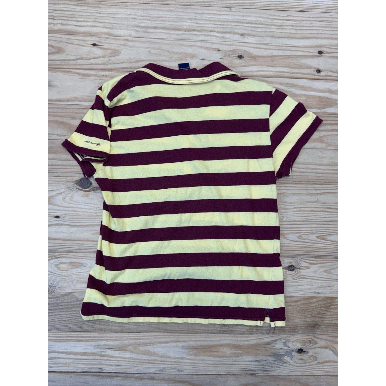 American Eagle Girl's Large 100% Cotton Short Sleeve Striped Yellow Polo Shirt