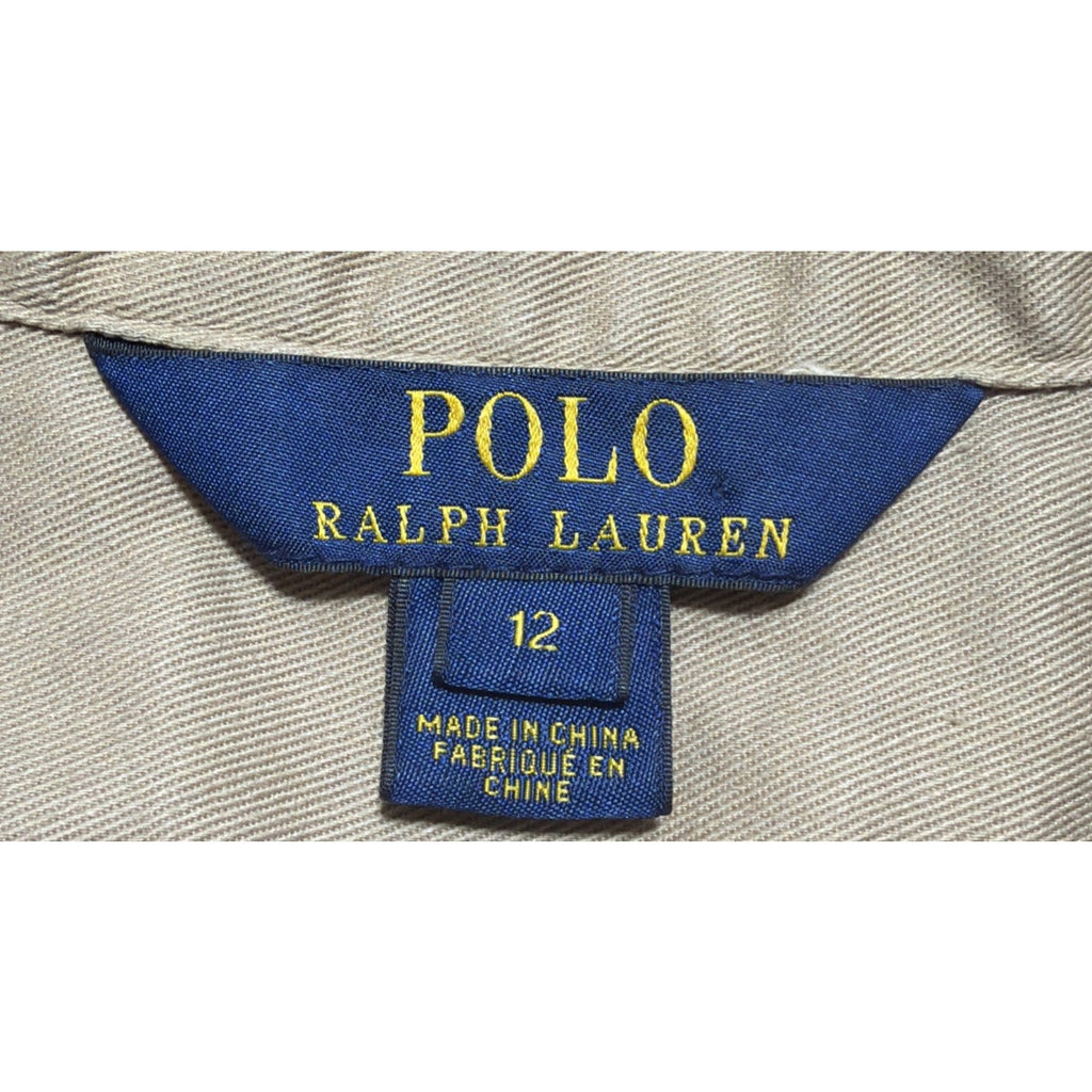 Polo Ralph Lauren Girls 12 Beige Solid Twill Collared Shirt Dress Button Front