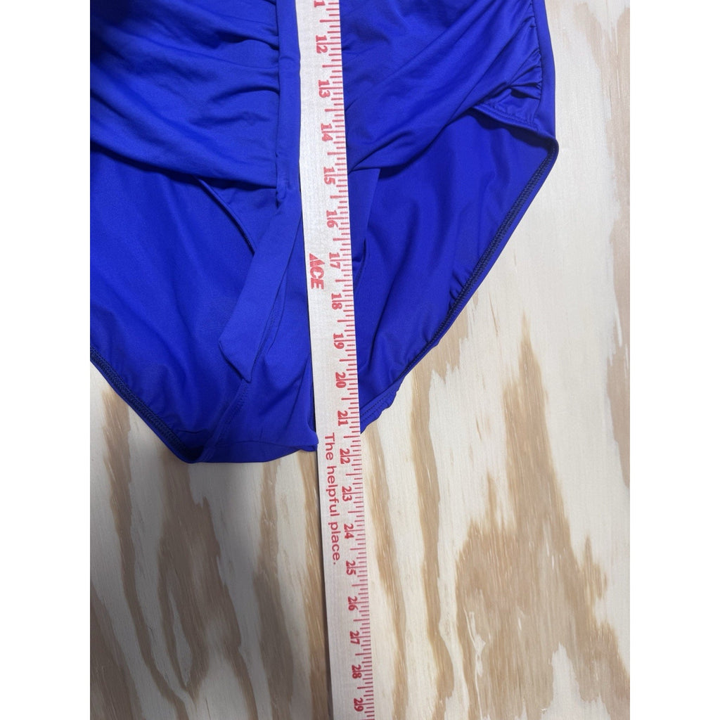 Lauren Ralph Lauren One Piece Swimsuit Women 14 Blue Halter Ruched Beaded New