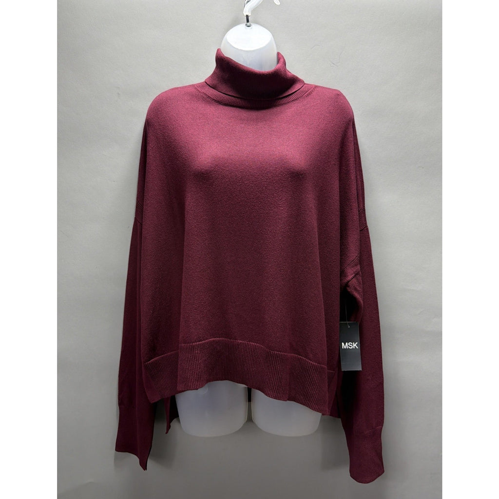 MSK Burgundy Turtleneck Sweater Overlay Dress Cover Up Size Large NWT