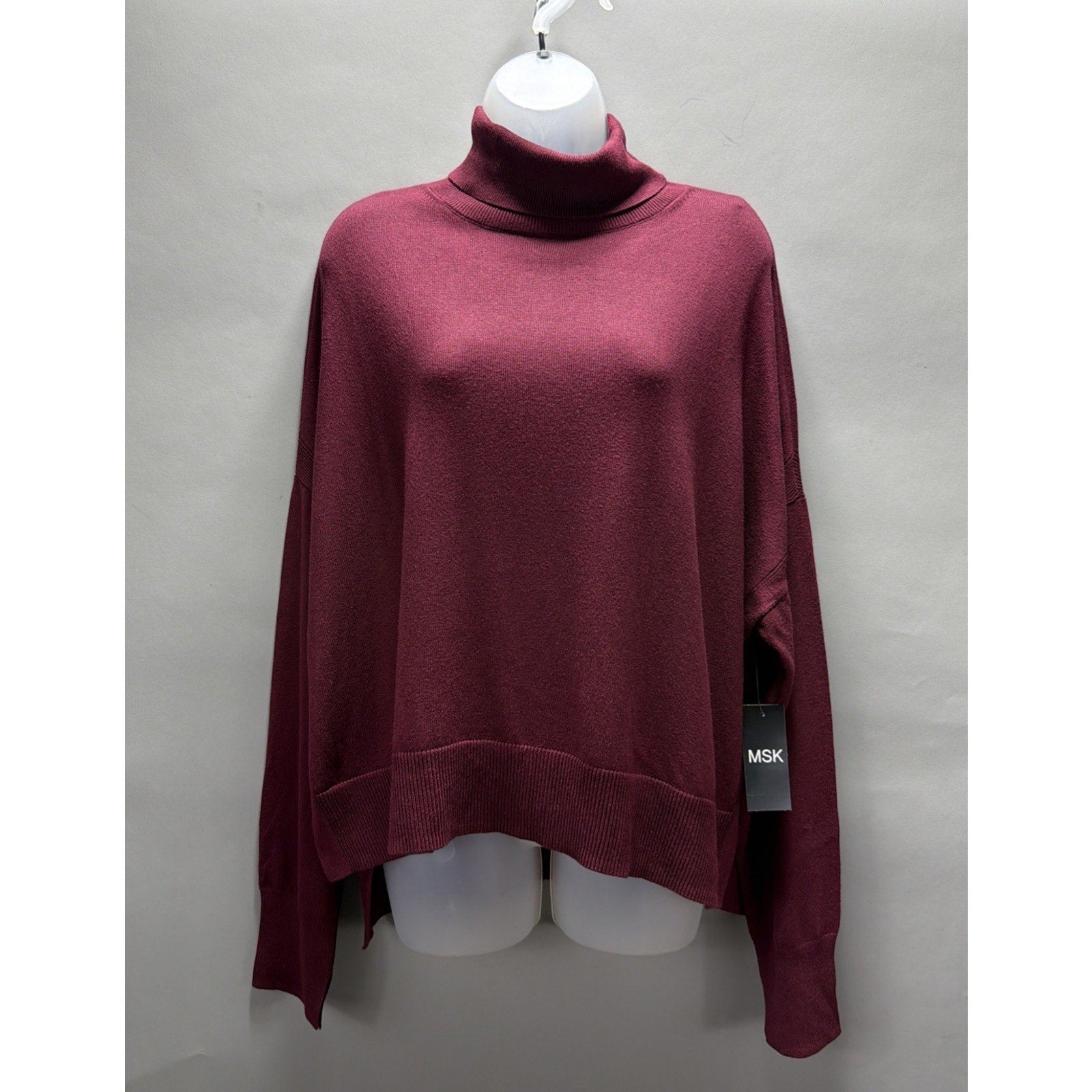 MSK Burgundy Turtleneck Sweater Overlay Dress Cover Up Size Large NWT