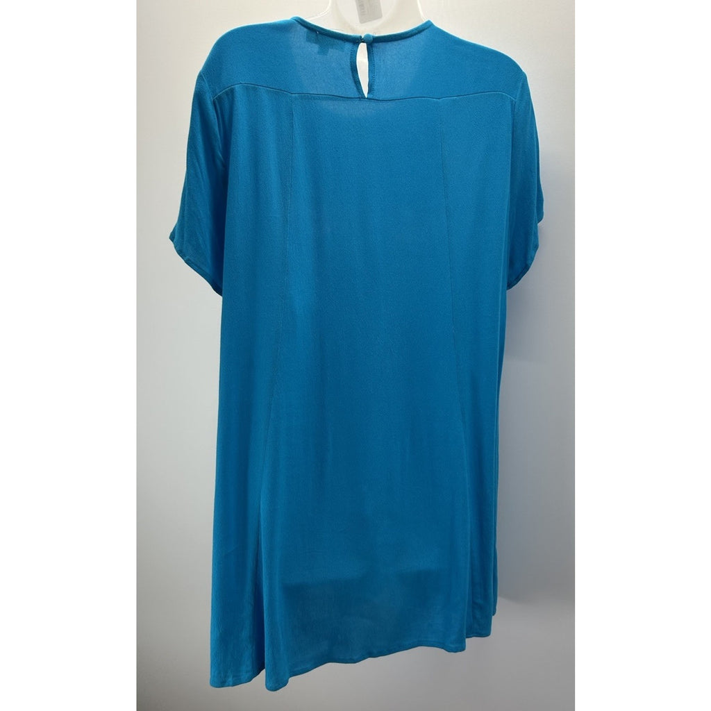 UMGEE BRIGHT TURQUOISE BLUE SHORT SLEEVE EMBROIDERED FLOWY BOHO A-LINE DRESS SM.