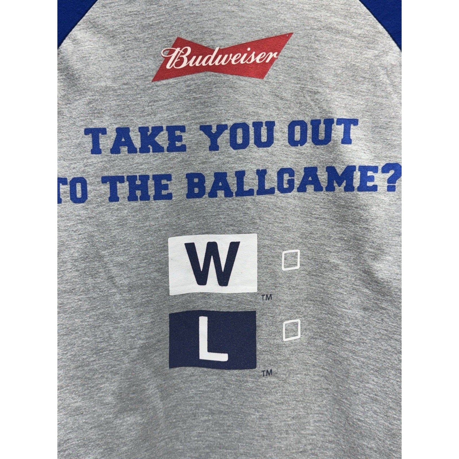 Chicago Cubs Raglan Shirt Athletic Cut Slim Gray Blue Budweiser Men’s Size Large