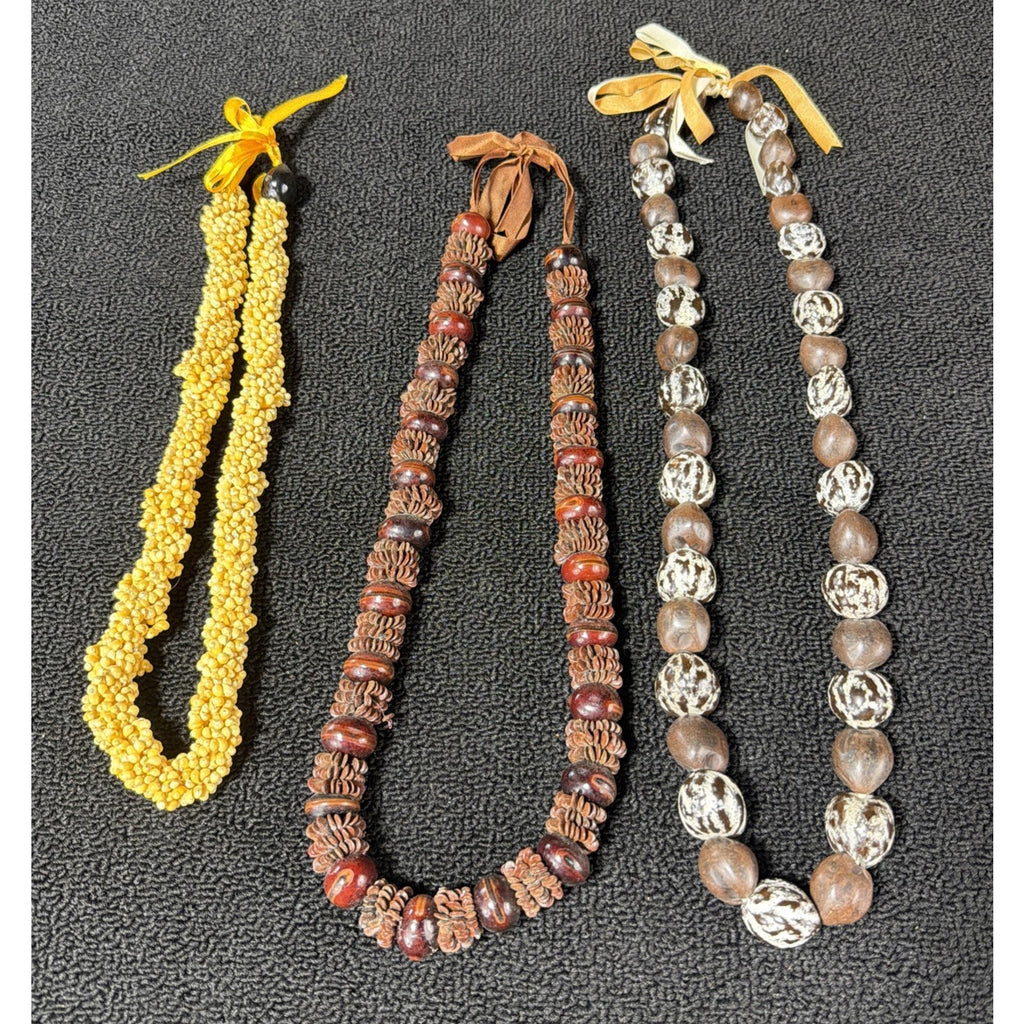 3 Mongo Shell Hawaiian Lei Necklace Accented w/ Kukui Nuts Luau