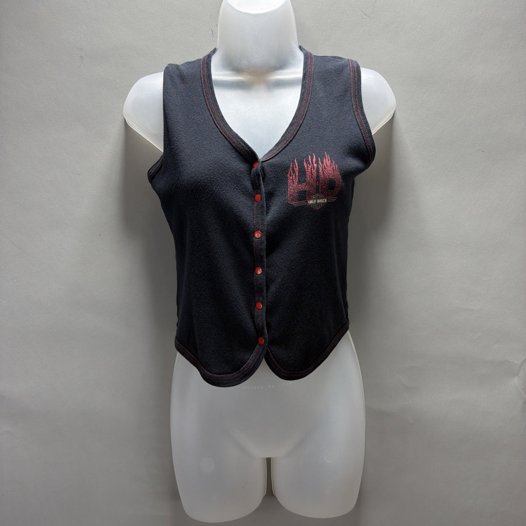Y2K HARLEY DAVIDSON CROPPED TAK TOP WITH BUTTONS M Columbus Ohio Made In USA