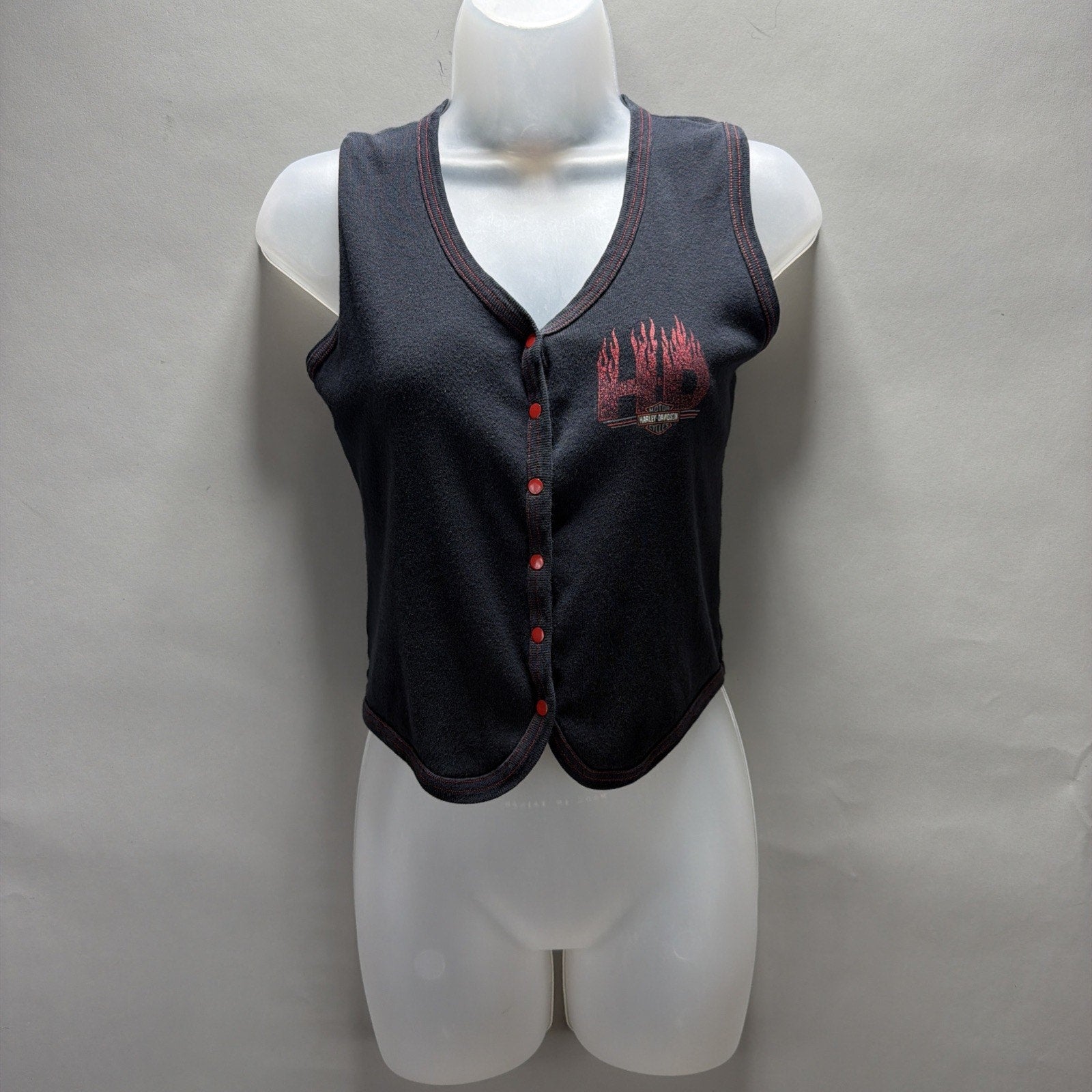 Y2K HARLEY DAVIDSON CROPPED TAK TOP WITH BUTTONS M Columbus Ohio Made In USA
