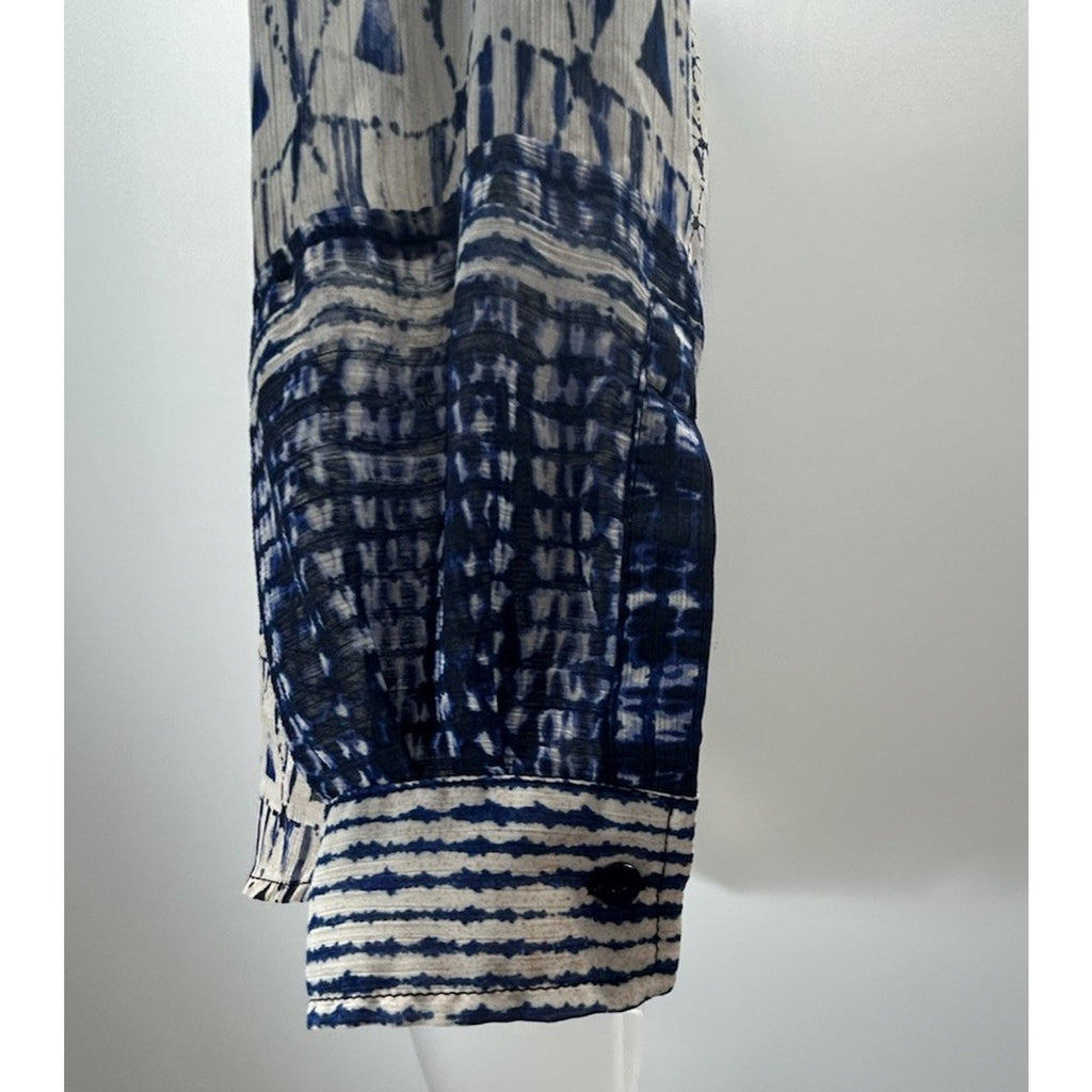 Liverpool Los Angeles Button Front Collared Blouse Grecian Tile Size SMALL.