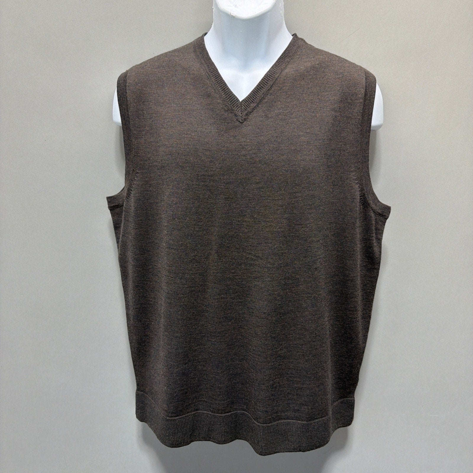 Murano Luxury Italian Yarn Brown Sweater Vest Knit 100% Merino Wool Men’s L Flaw