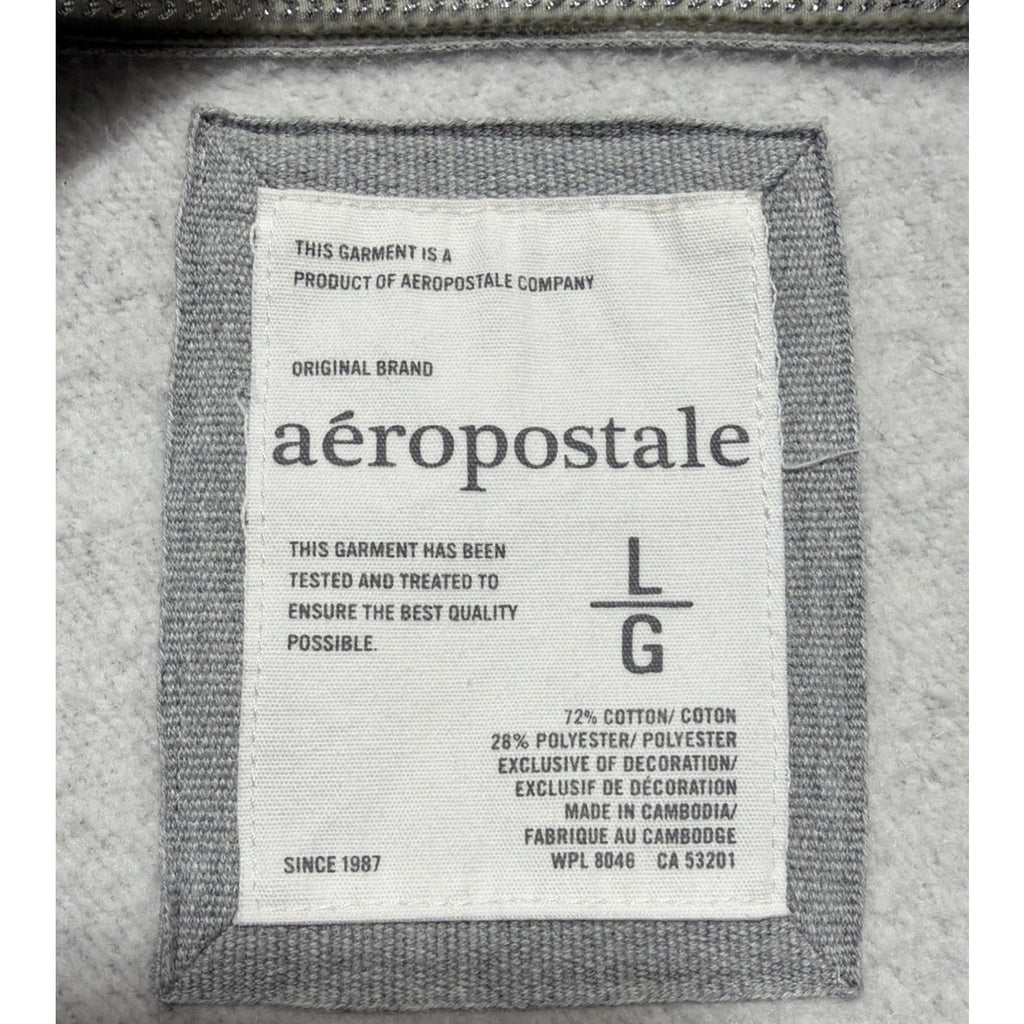 AEROPOSTALE GRAY ZIPPERED FRONT FLEECE HOODIE EMBROIDERED & EMBELLISHED LARGE