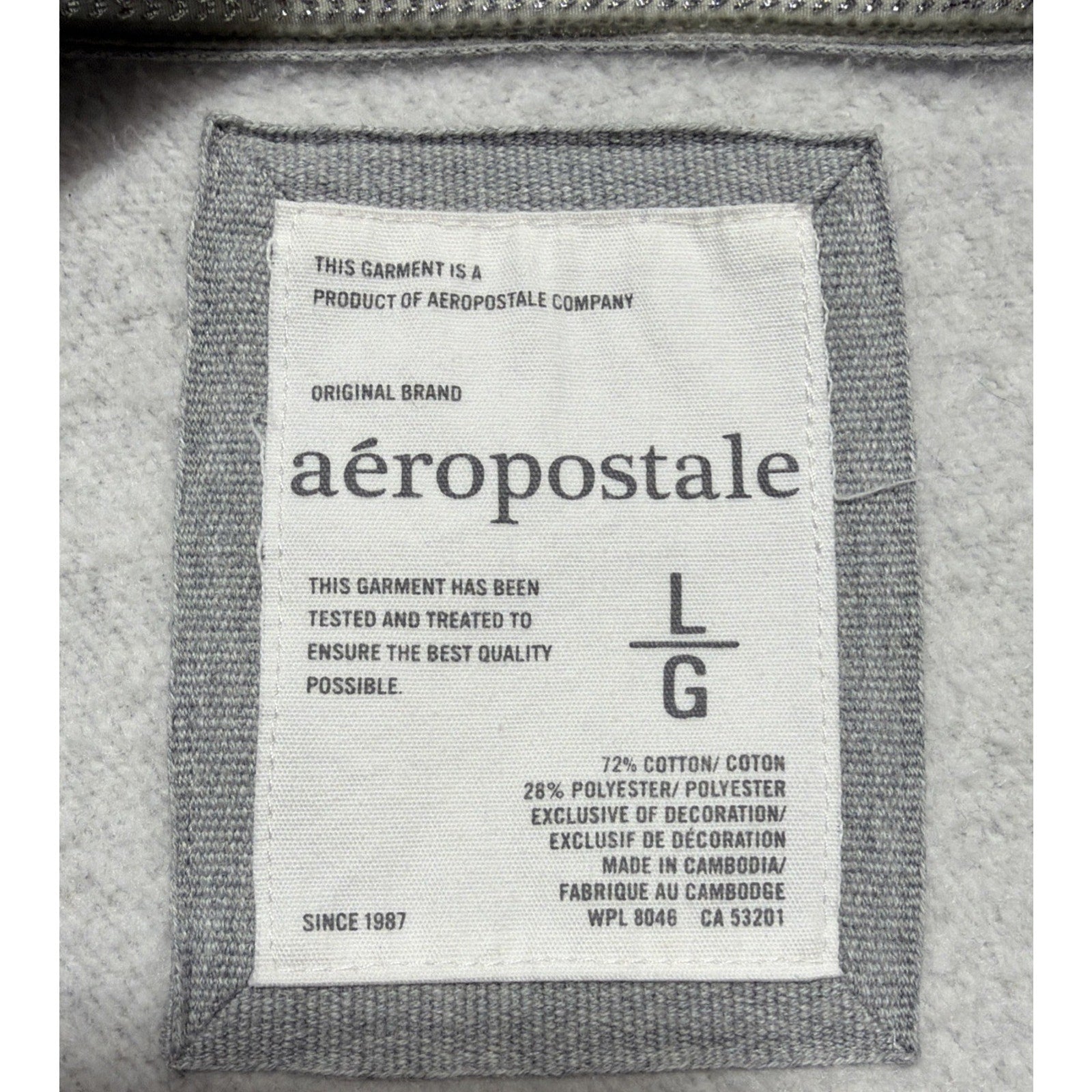 AEROPOSTALE GRAY ZIPPERED FRONT FLEECE HOODIE EMBROIDERED & EMBELLISHED LARGE